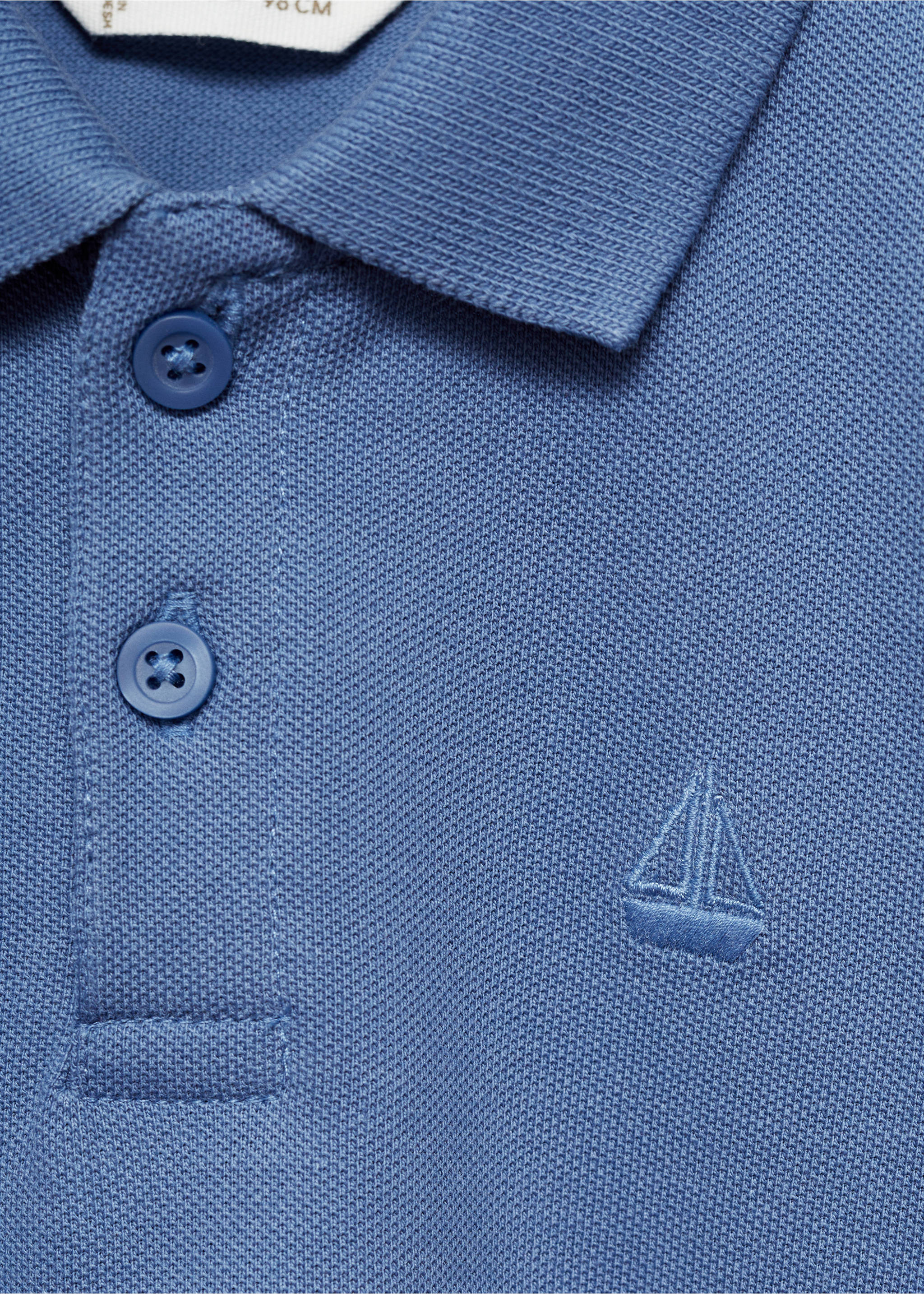Short-sleeve knitted polo shirt - Details of the article 8, Blue. Ref: 87084390-00.