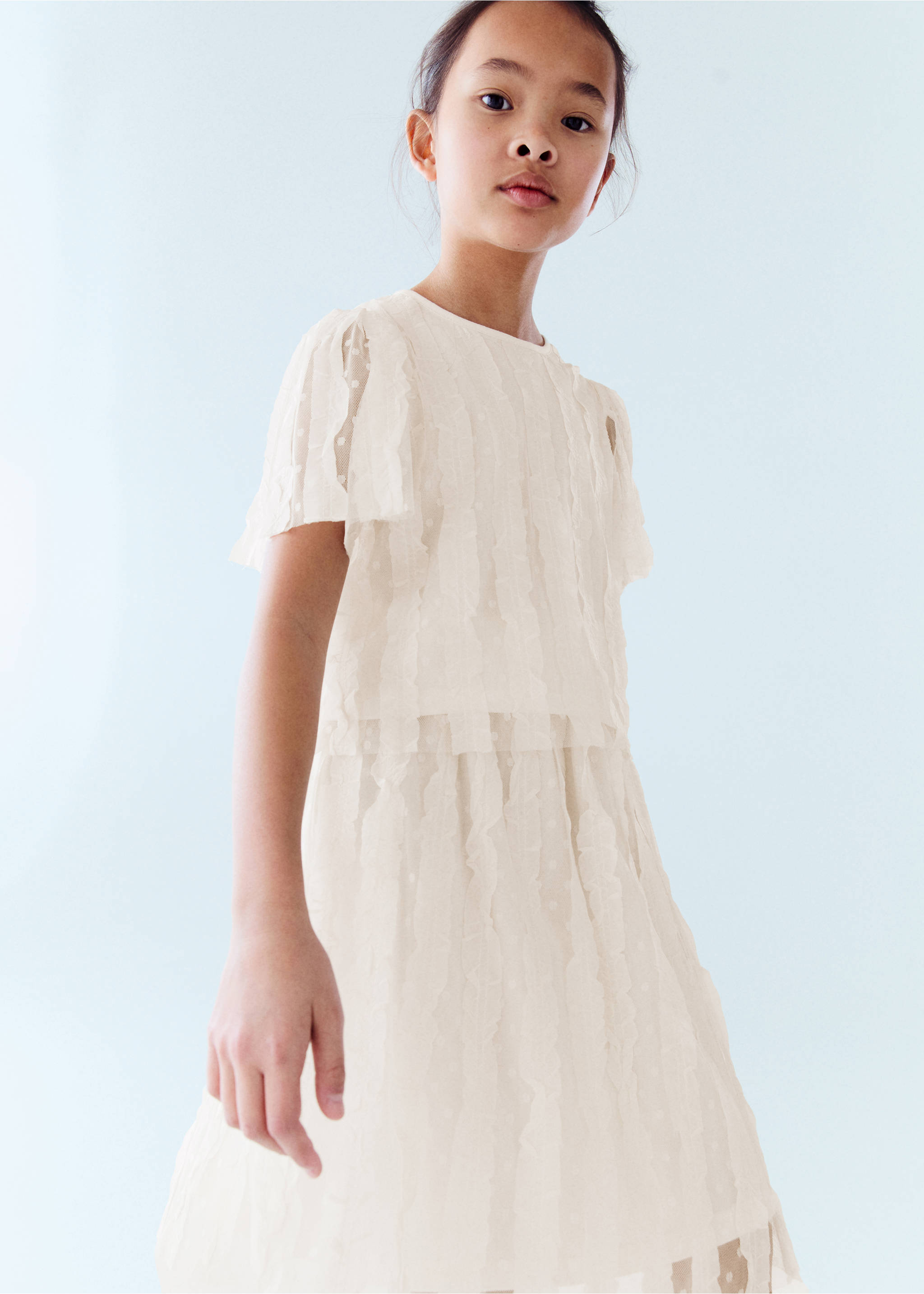 Contrast panels tulle skirt - Details of the article 5, Ecru. Ref: 87084401-00.