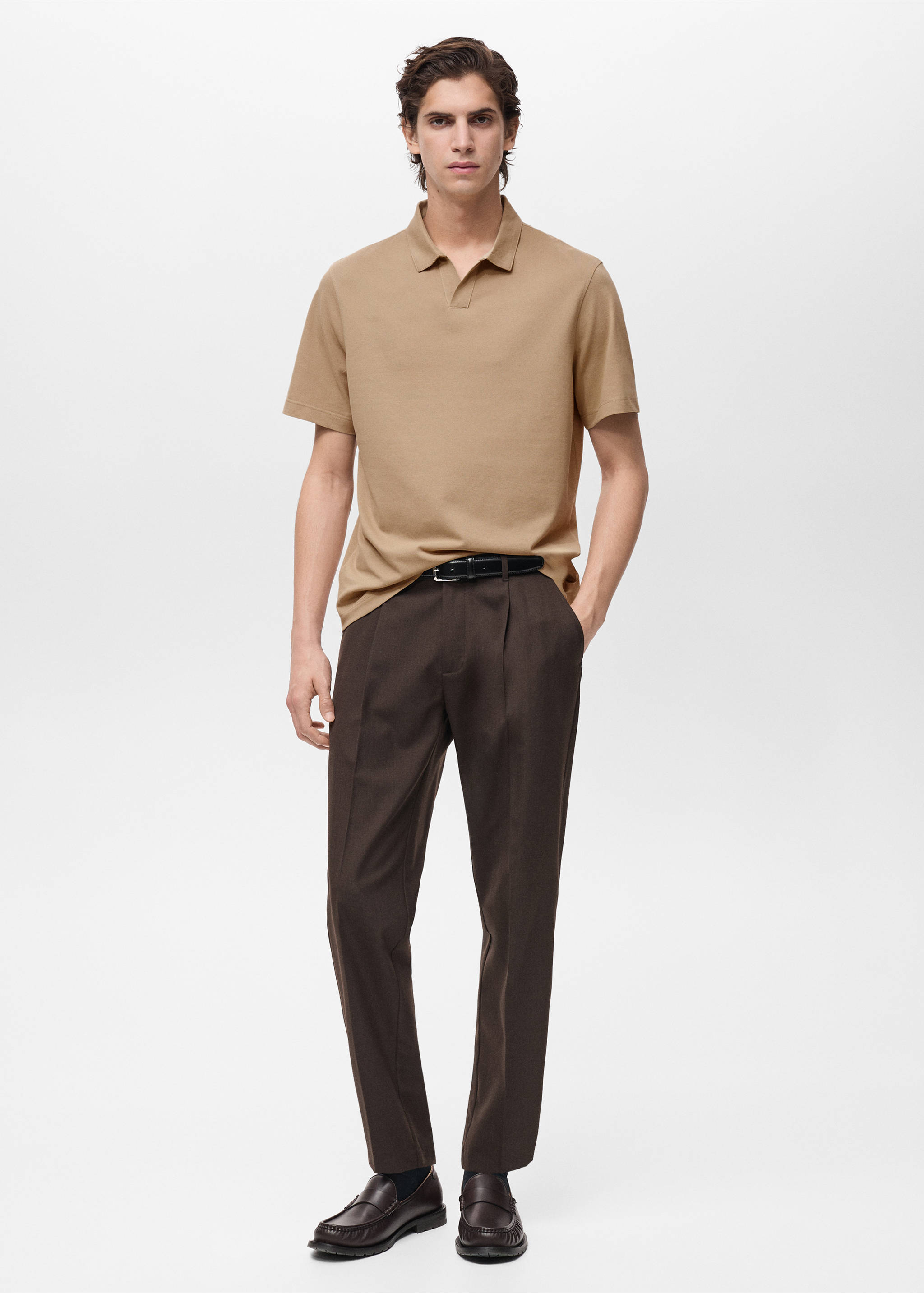 Slim-fit cotton-piqué polo shirt - General plane, Medium Brown. Ref: 87084409-00.
