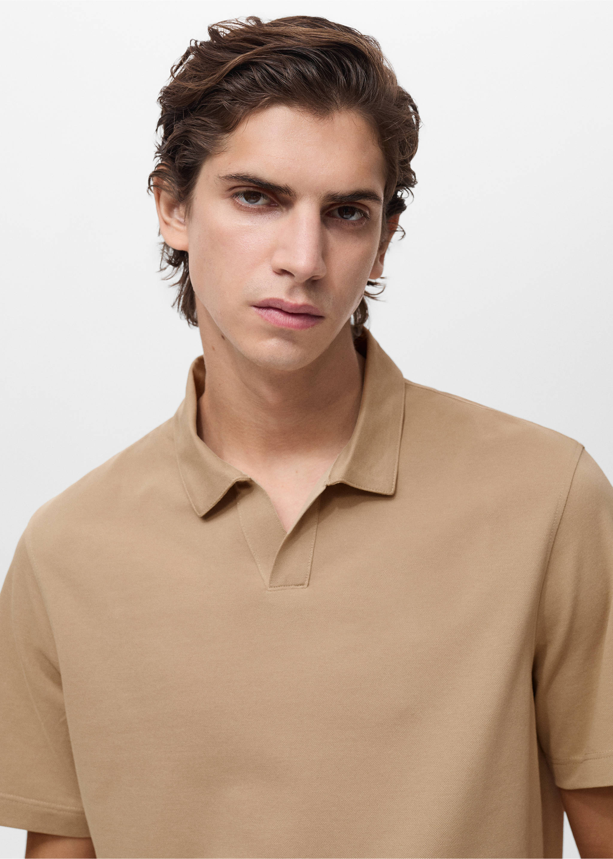 Slim-fit cotton-piqué polo shirt - Details of the article 1, Medium Brown. Ref: 87084409-00.