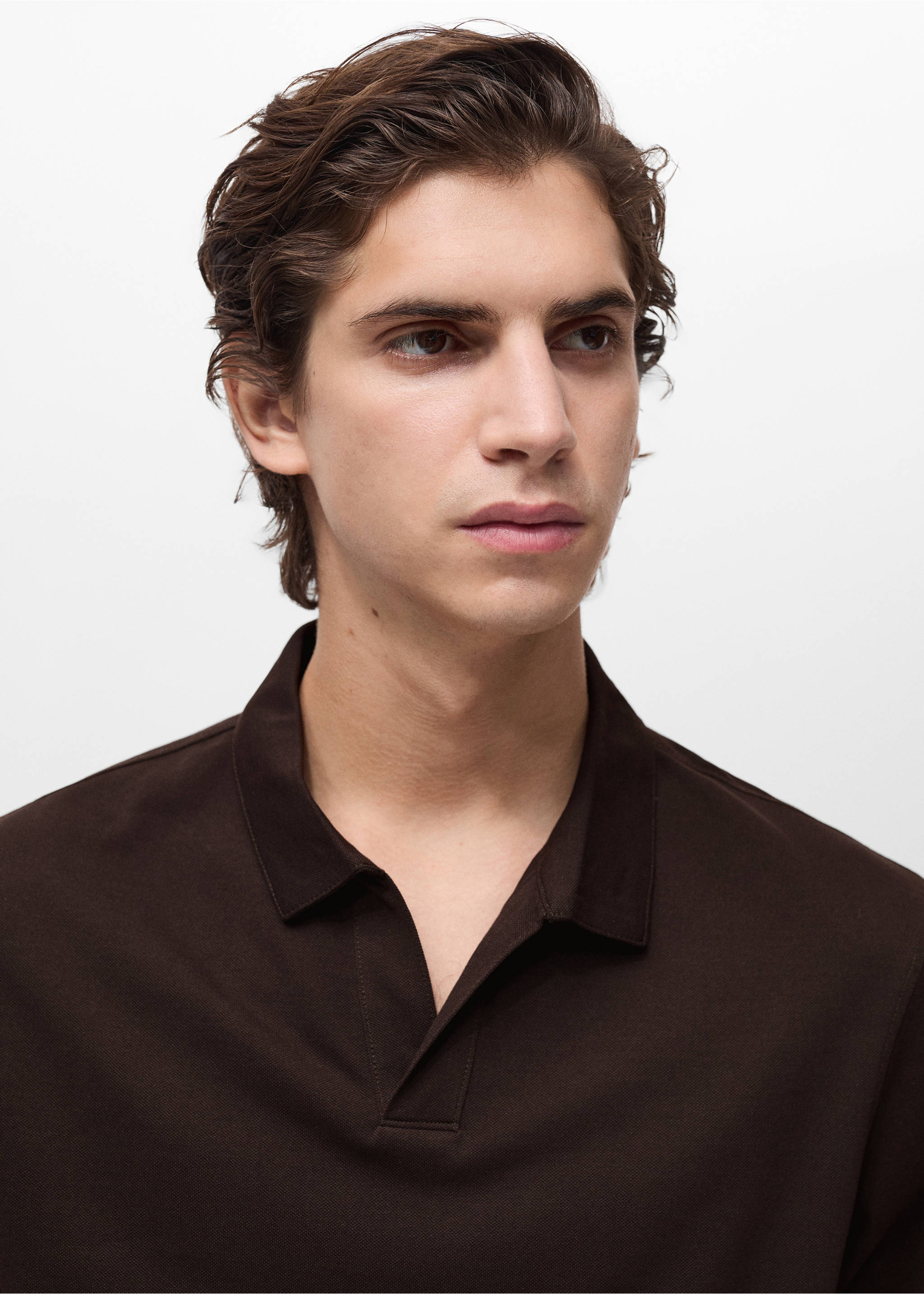 Slim-fit cotton-piqué polo shirt - Details of the article 1, Chocolate. Ref: 87084409-00.