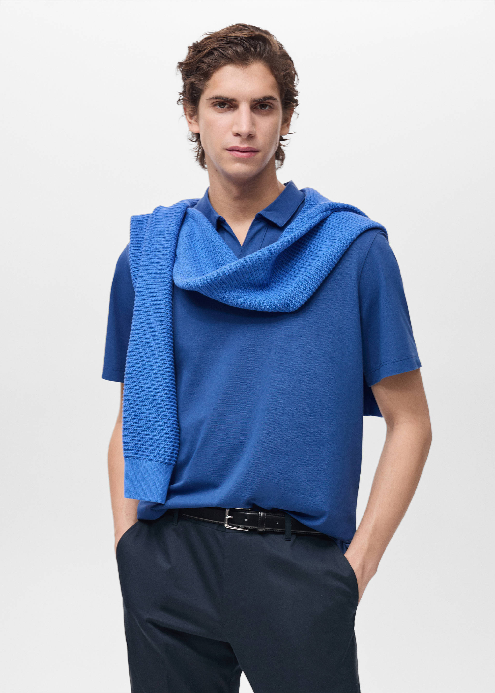 Slim-fit cotton-piqué polo shirt - Medium plane, China Blue. Ref: 87084409-00.