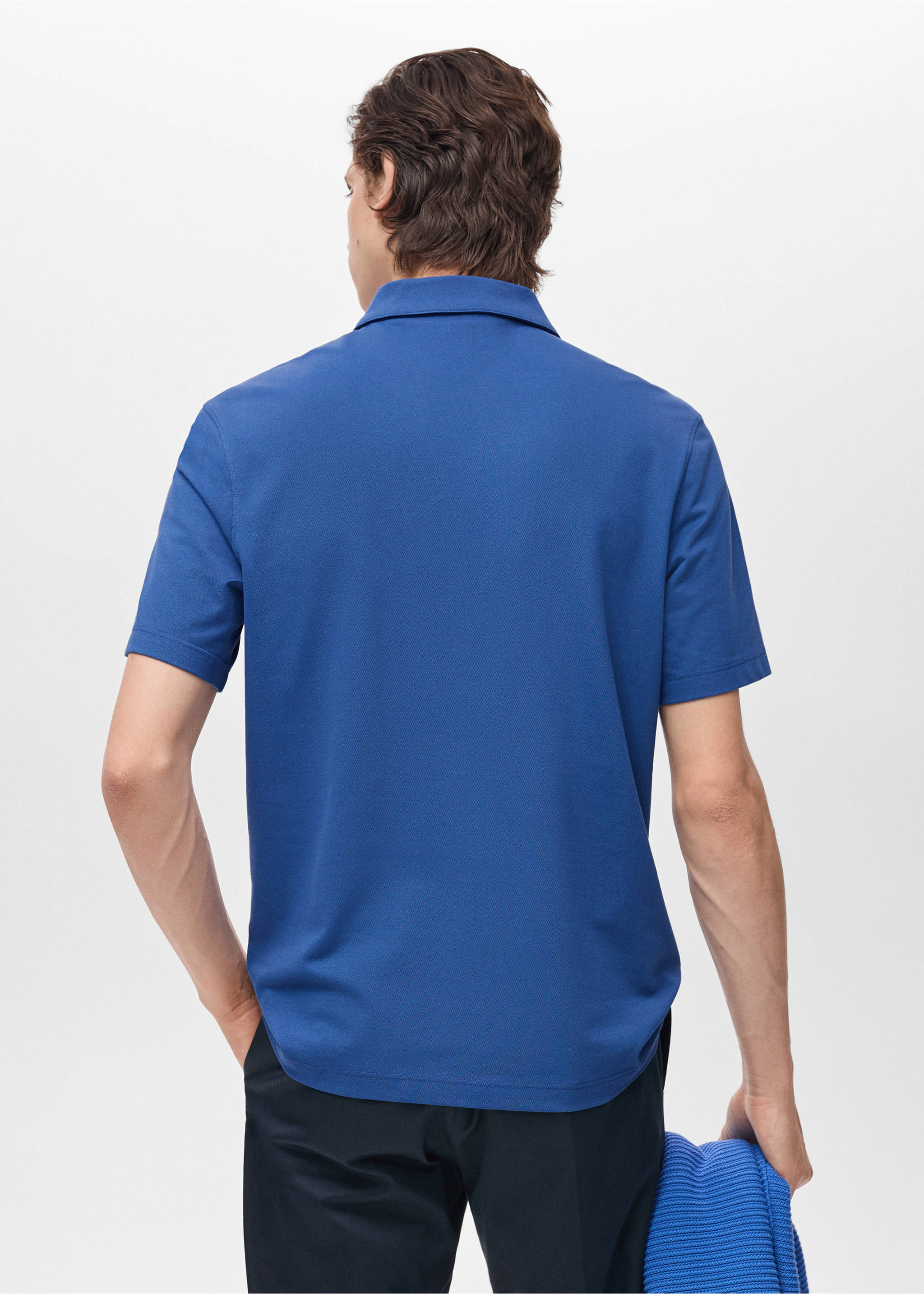 Slim-fit cotton-piqué polo shirt - Reverse of the article, China Blue. Ref: 87084409-00.