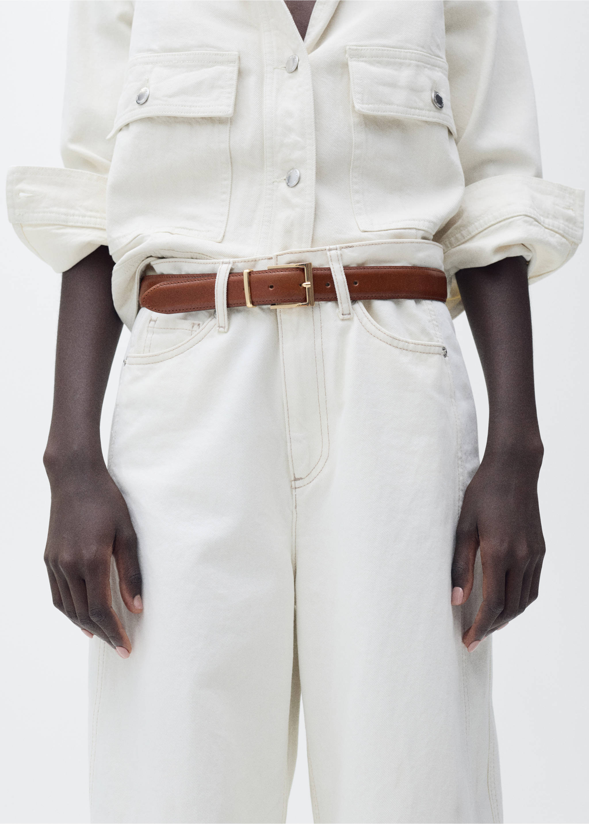 Leather belt with square buckle - General plane, Brown. Ref: 87084412-00.