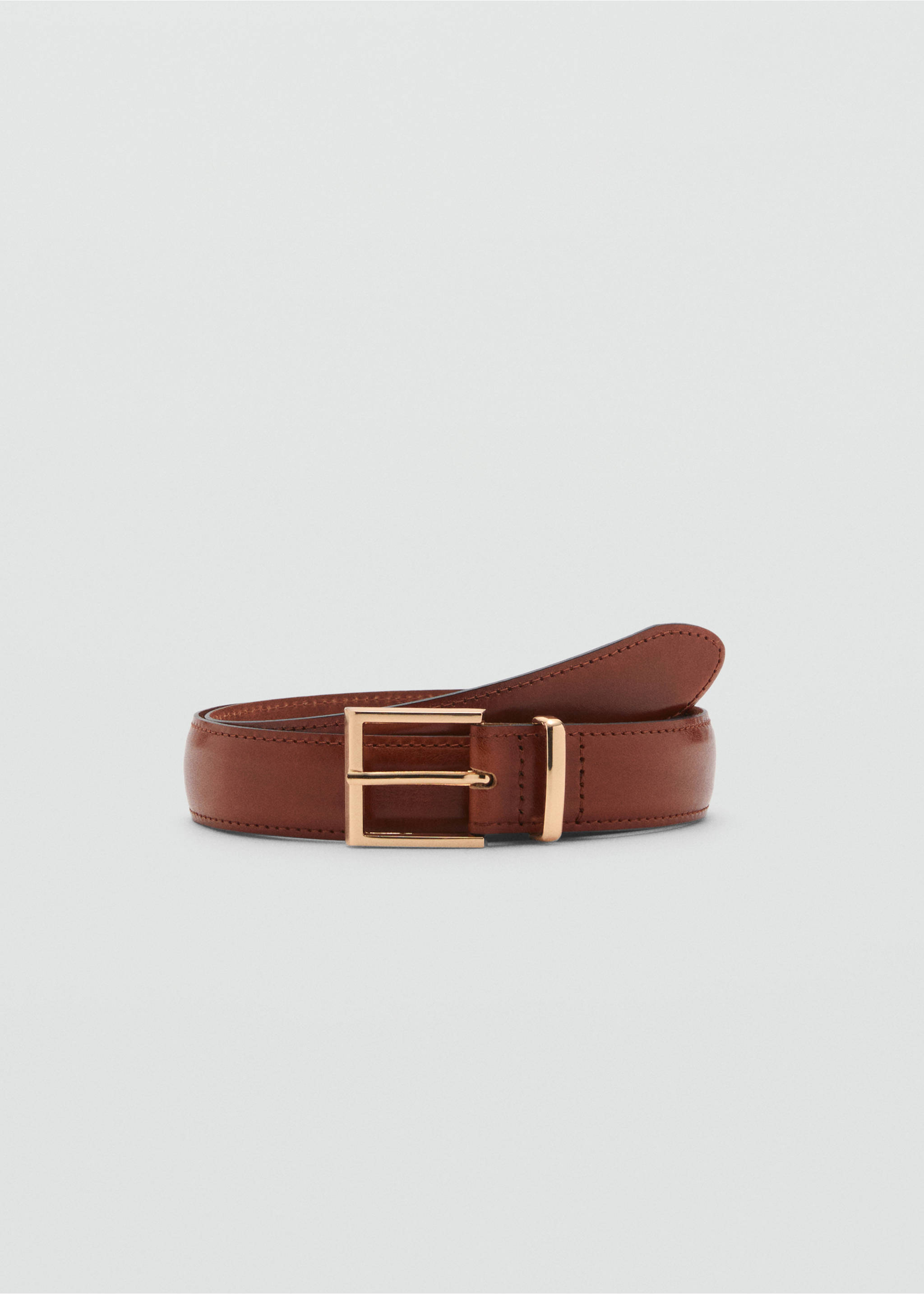 Leather belt with square buckle - Article without model, Brown. Ref: 87084412-00.