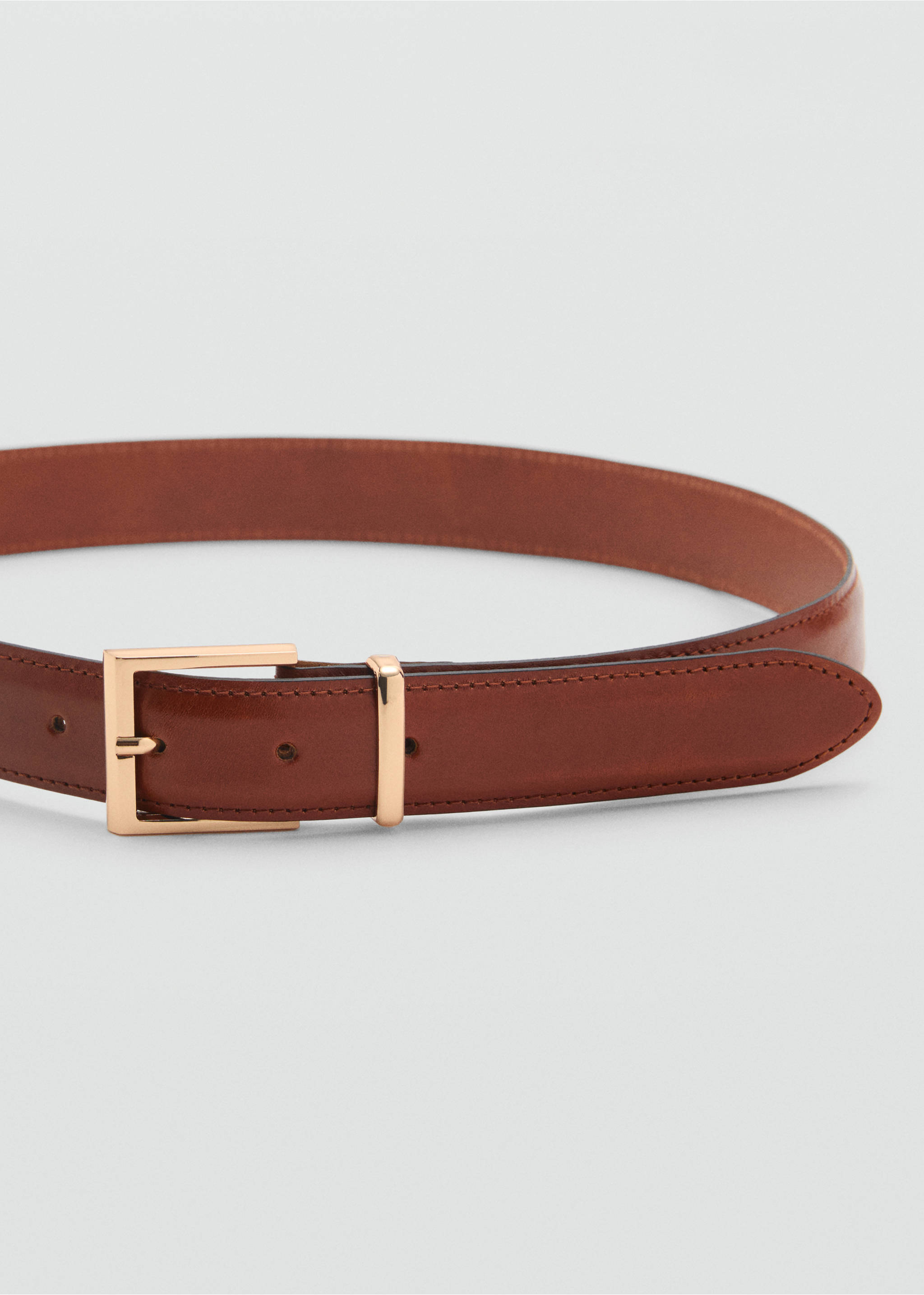 Leather belt with square buckle - Medium plane, Brown. Ref: 87084412-00.