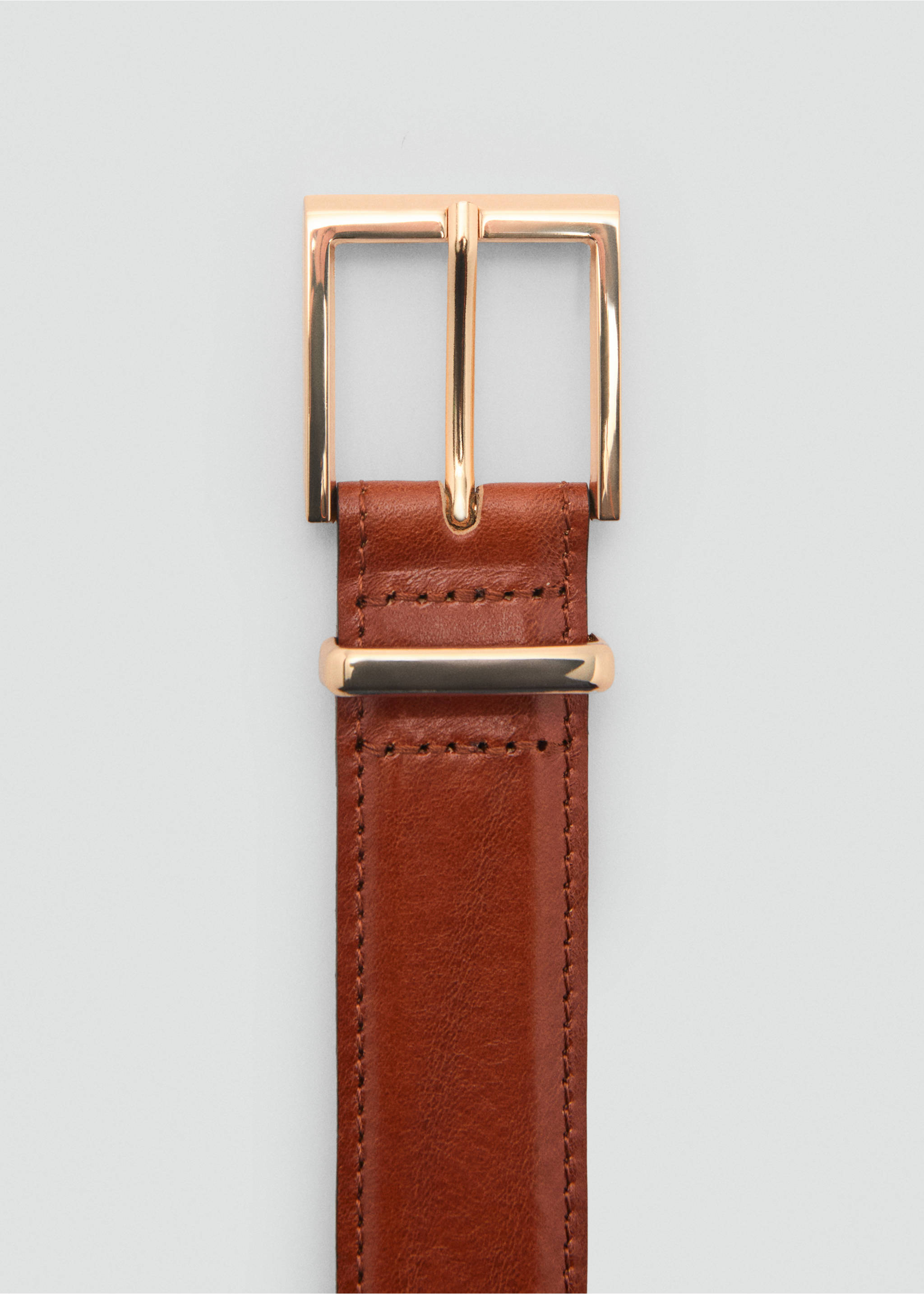 Leather belt with square buckle - Details of the article 1, Brown. Ref: 87084412-00.