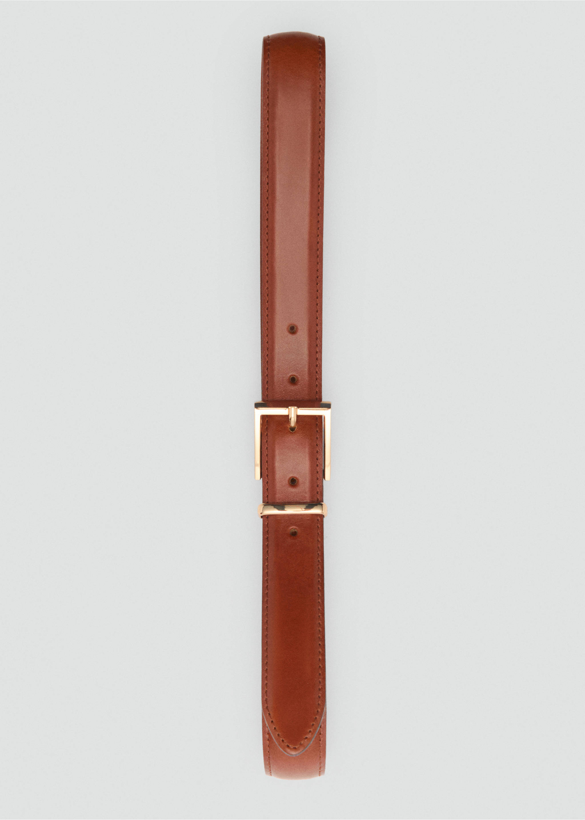 Leather belt with square buckle - Details of the article 2, Brown. Ref: 87084412-00.