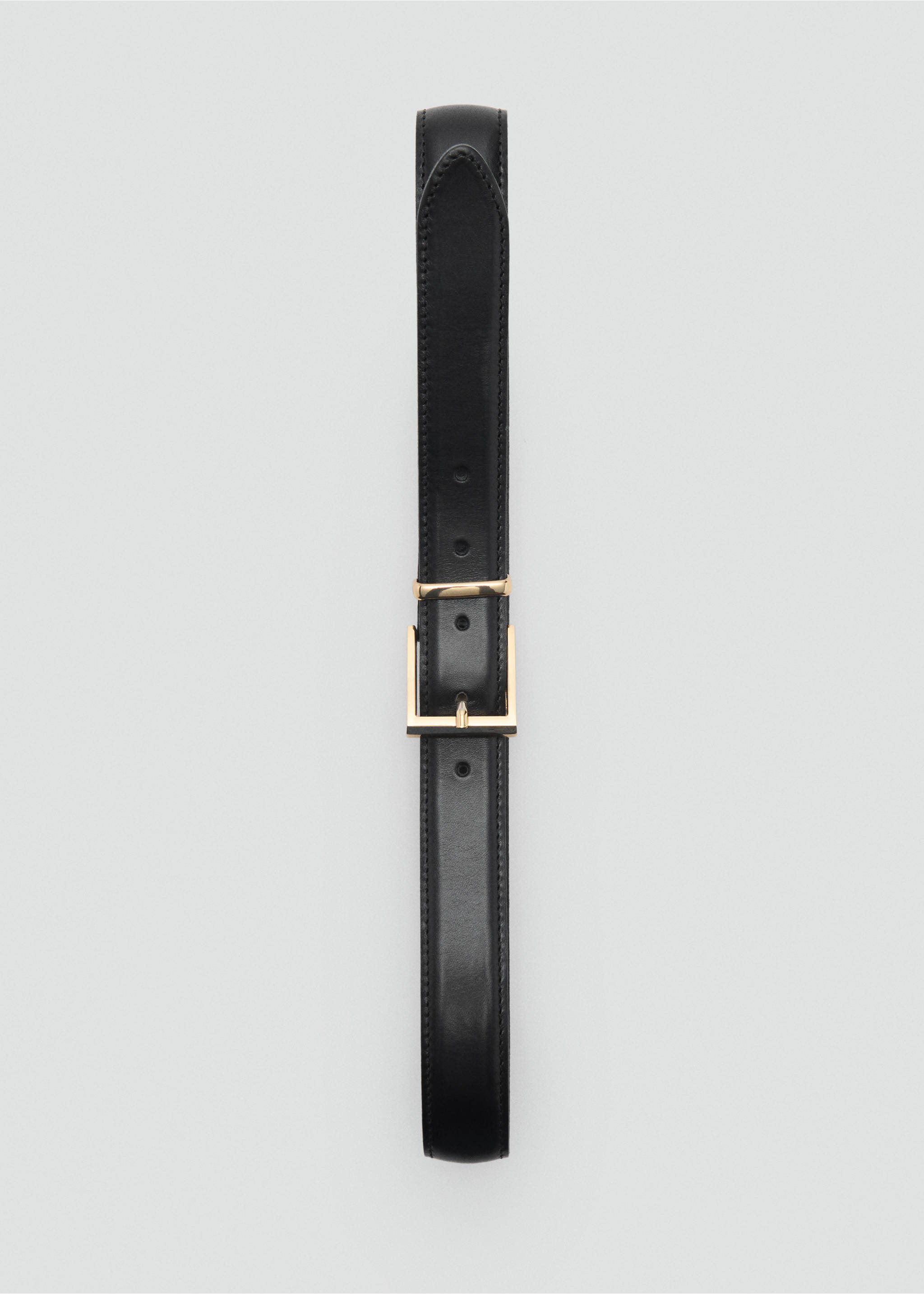 Leather belt with square buckle - Details of the article 2, Black. Ref: 87084412-00.