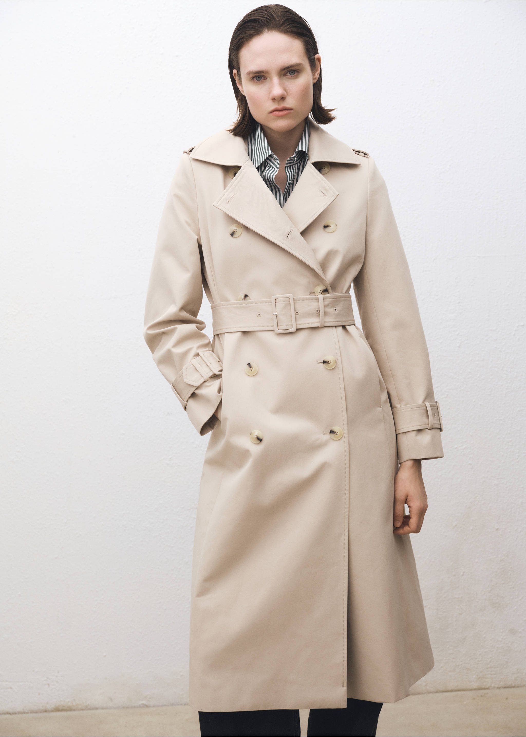 Double-breasted cotton trench coat - Medium plane, Beige. Ref: 87084415-00.