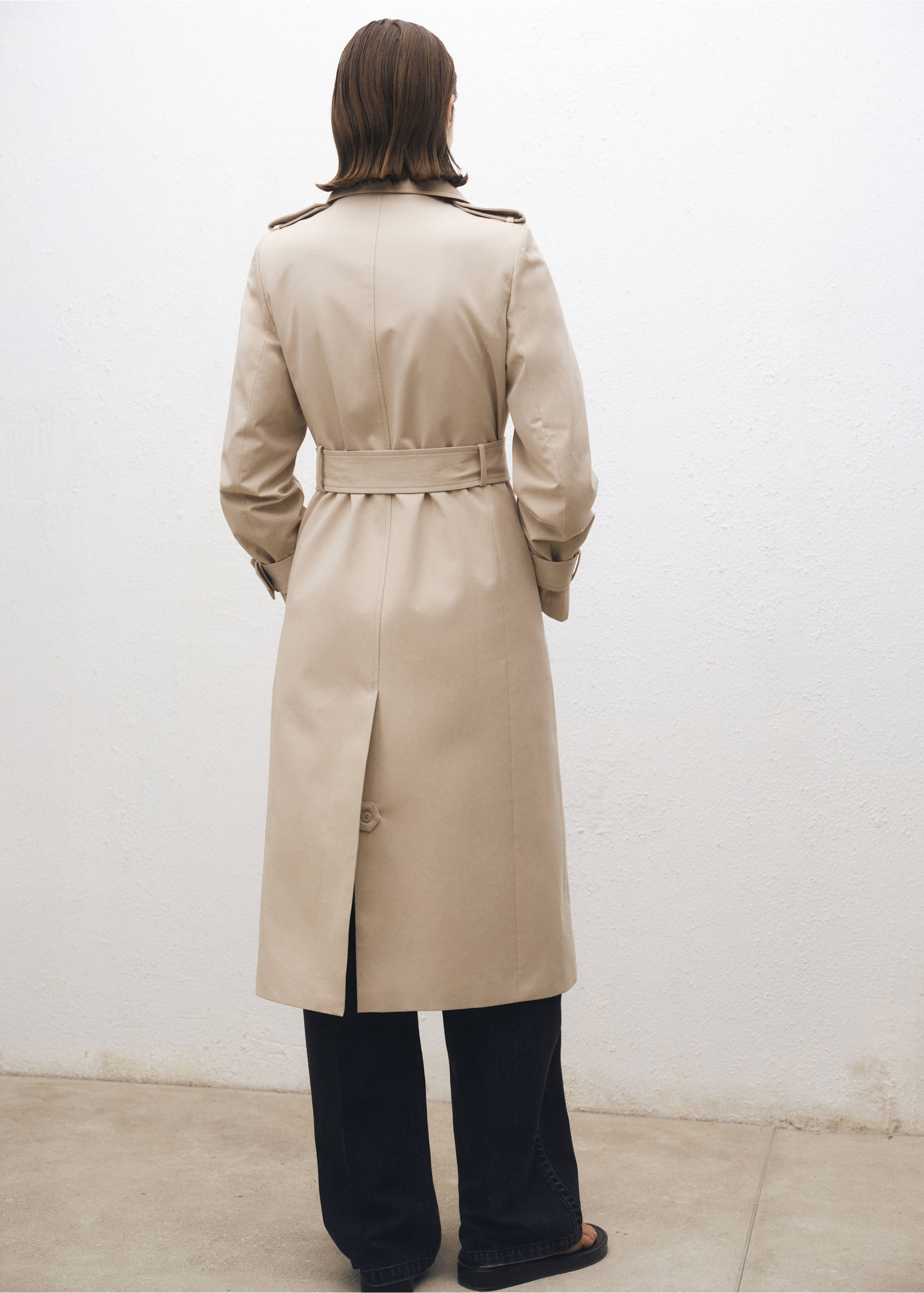 Double-breasted cotton trench coat - Reverse of the article, Beige. Ref: 87084415-00.