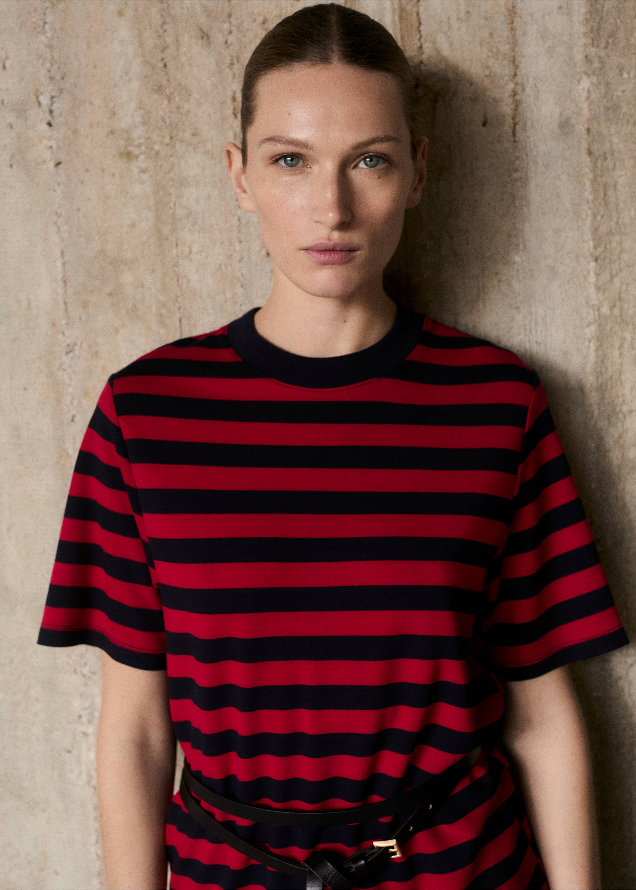 Striped short-sleeved t-shirt - Medium plane, Red. Ref: 87084417-00.