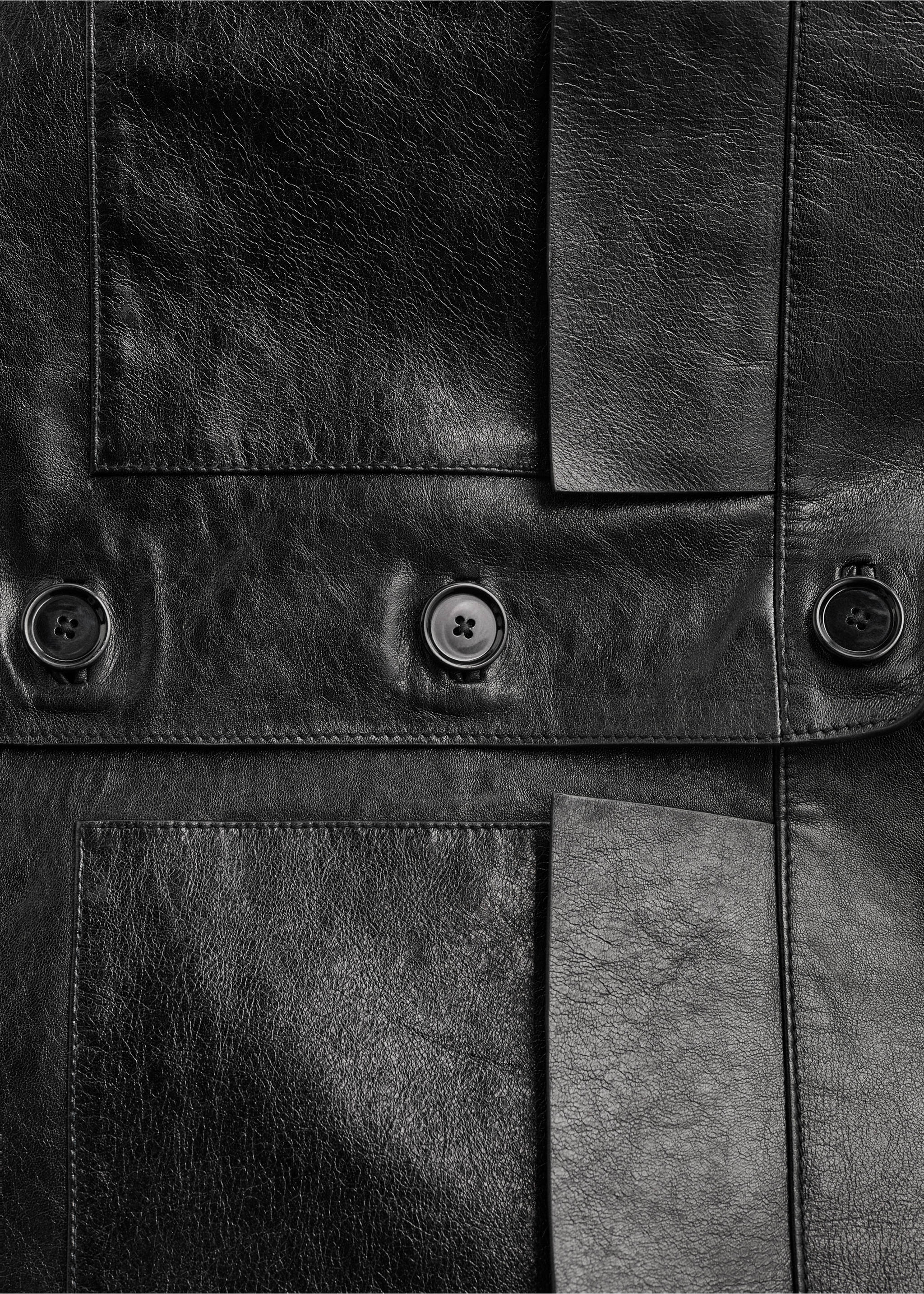 Oversized leather jacket with pockets - Details of the article 8, Black. Ref: 87084418-00.