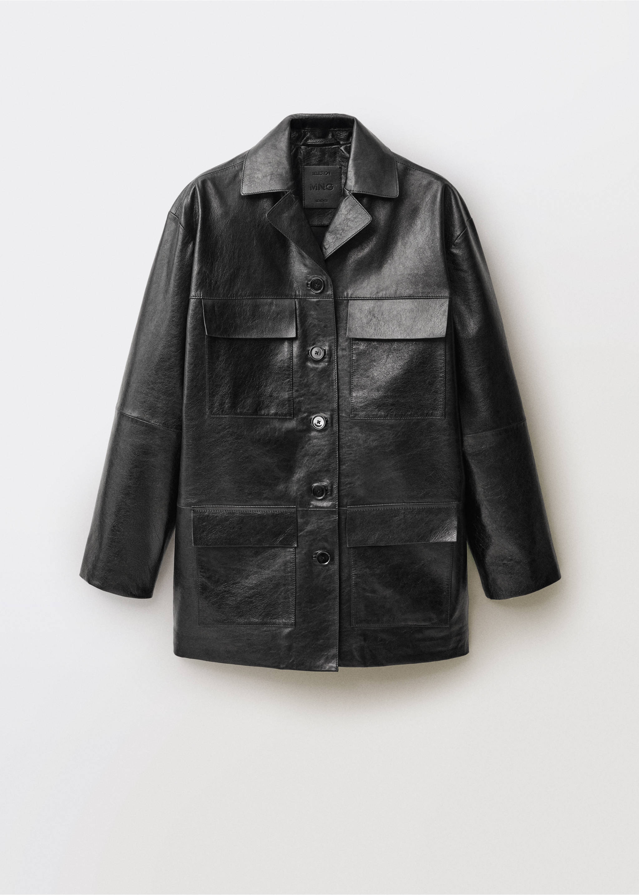 Oversized leather jacket with pockets - Article without model, Black. Ref: 87084418-00.