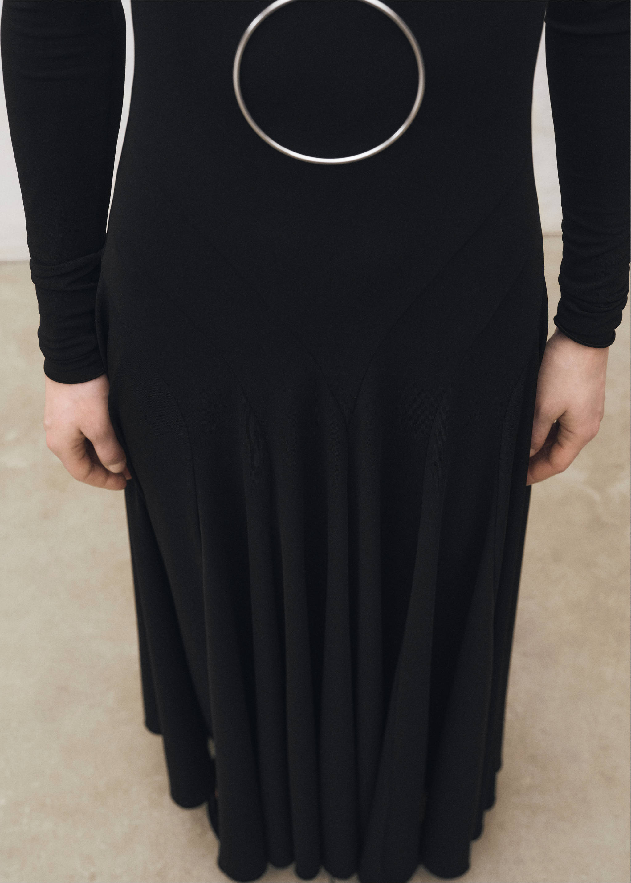 Turtleneck flared knitted dress - Medium plane, Black. Ref: 87084423-00.