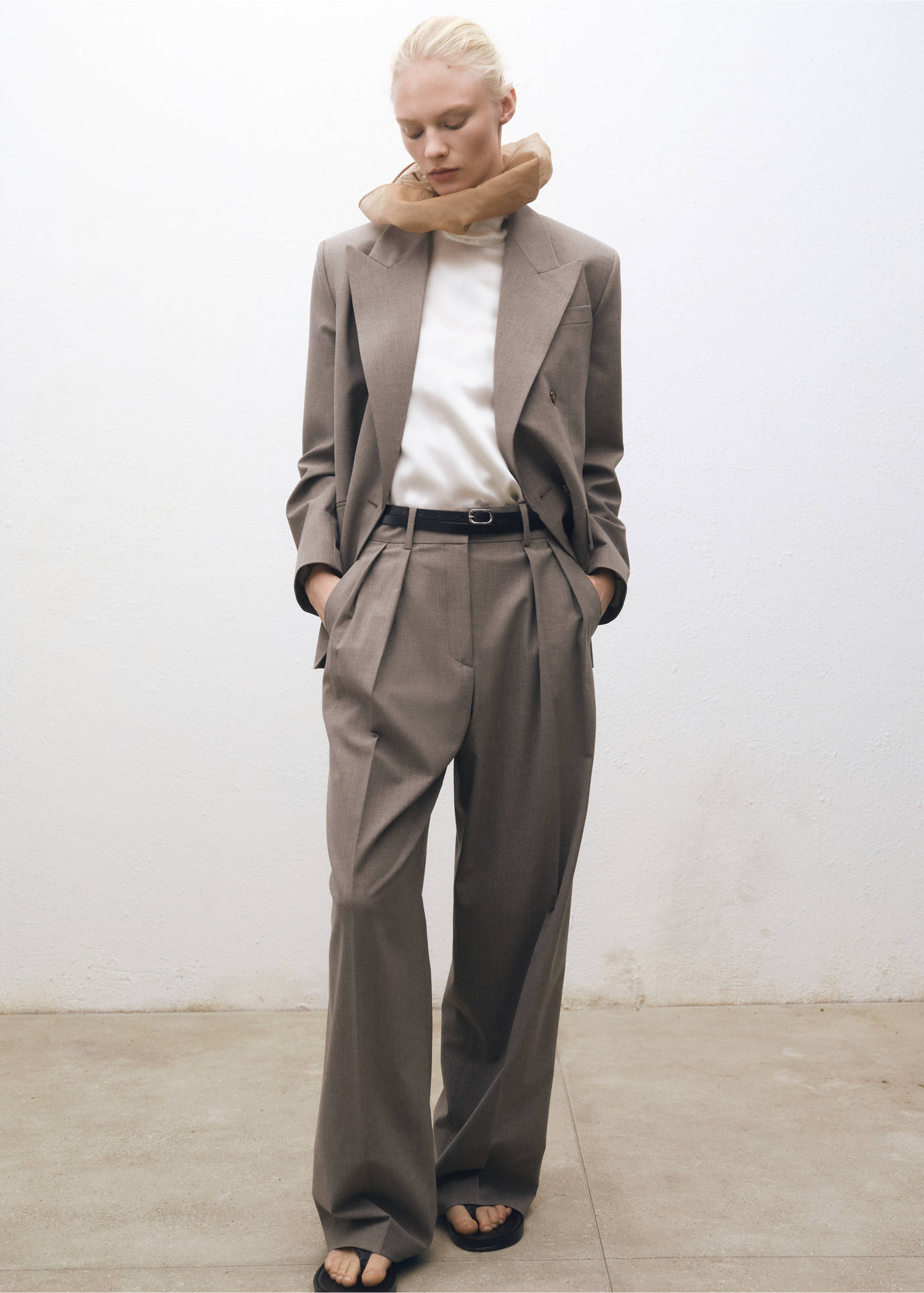 Wide leg wool-blend suit pants - General plane, Medium Brown. Ref: 87084426-00.