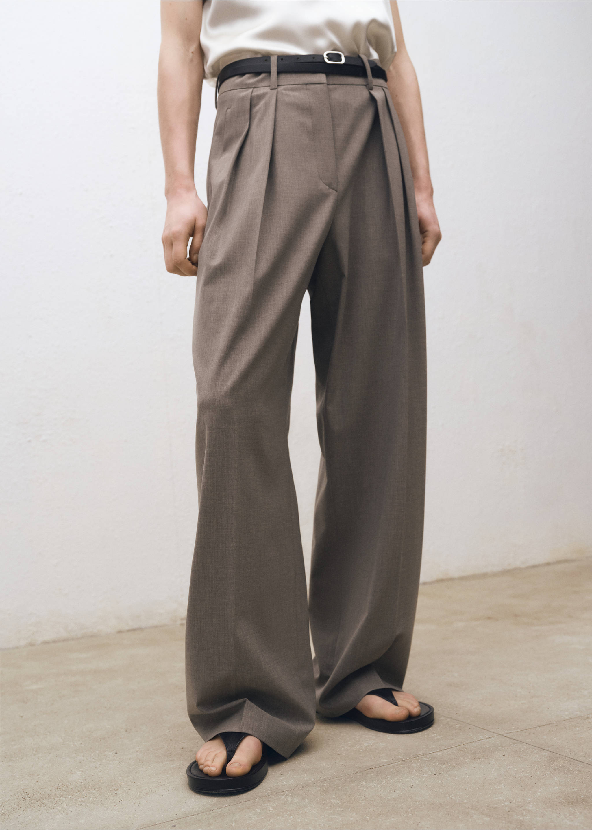 Wide leg wool-blend suit pants - Medium plane, Medium Brown. Ref: 87084426-00.