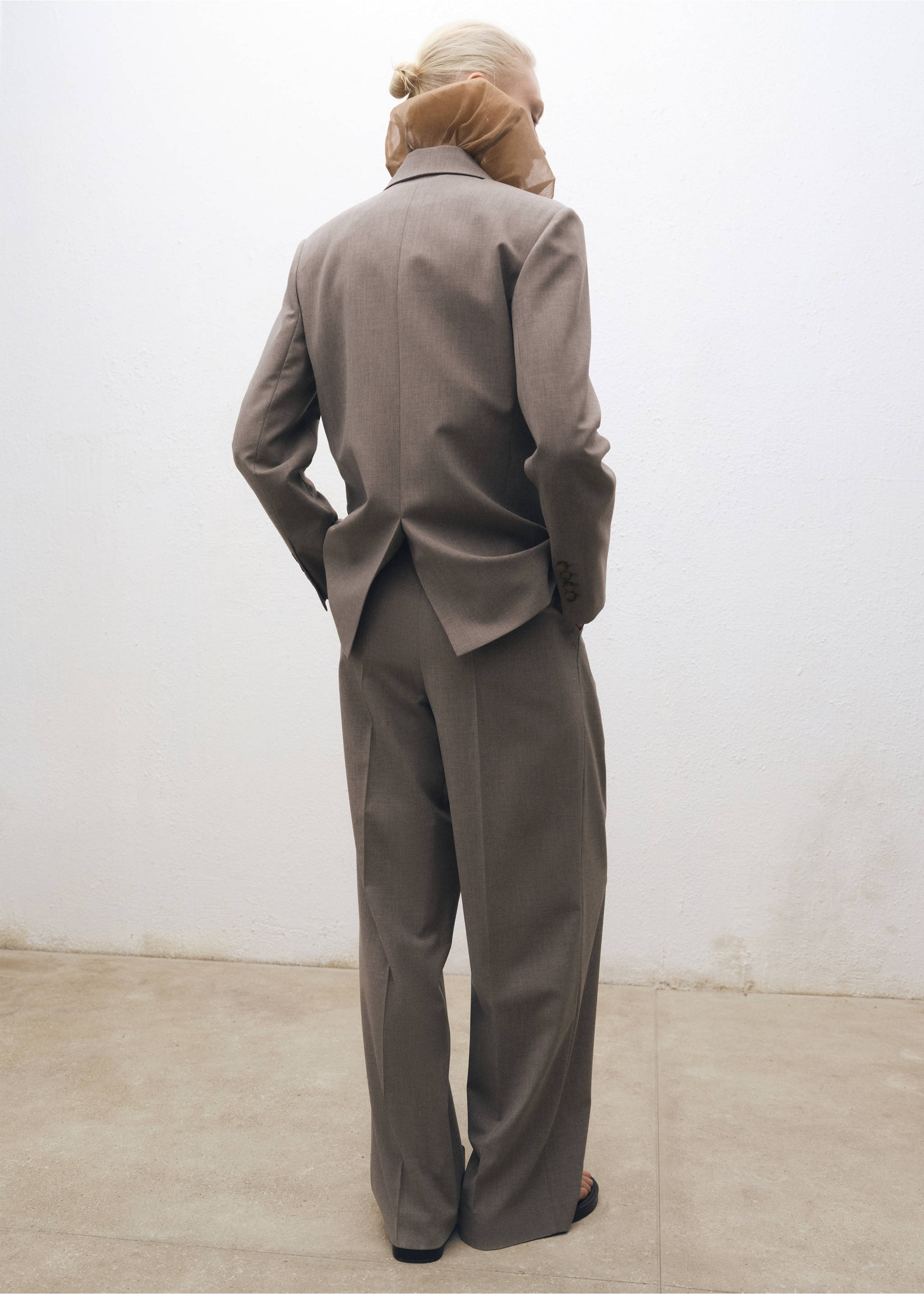 Wide leg wool-blend suit pants - Reverse of the article, Medium Brown. Ref: 87084426-00.