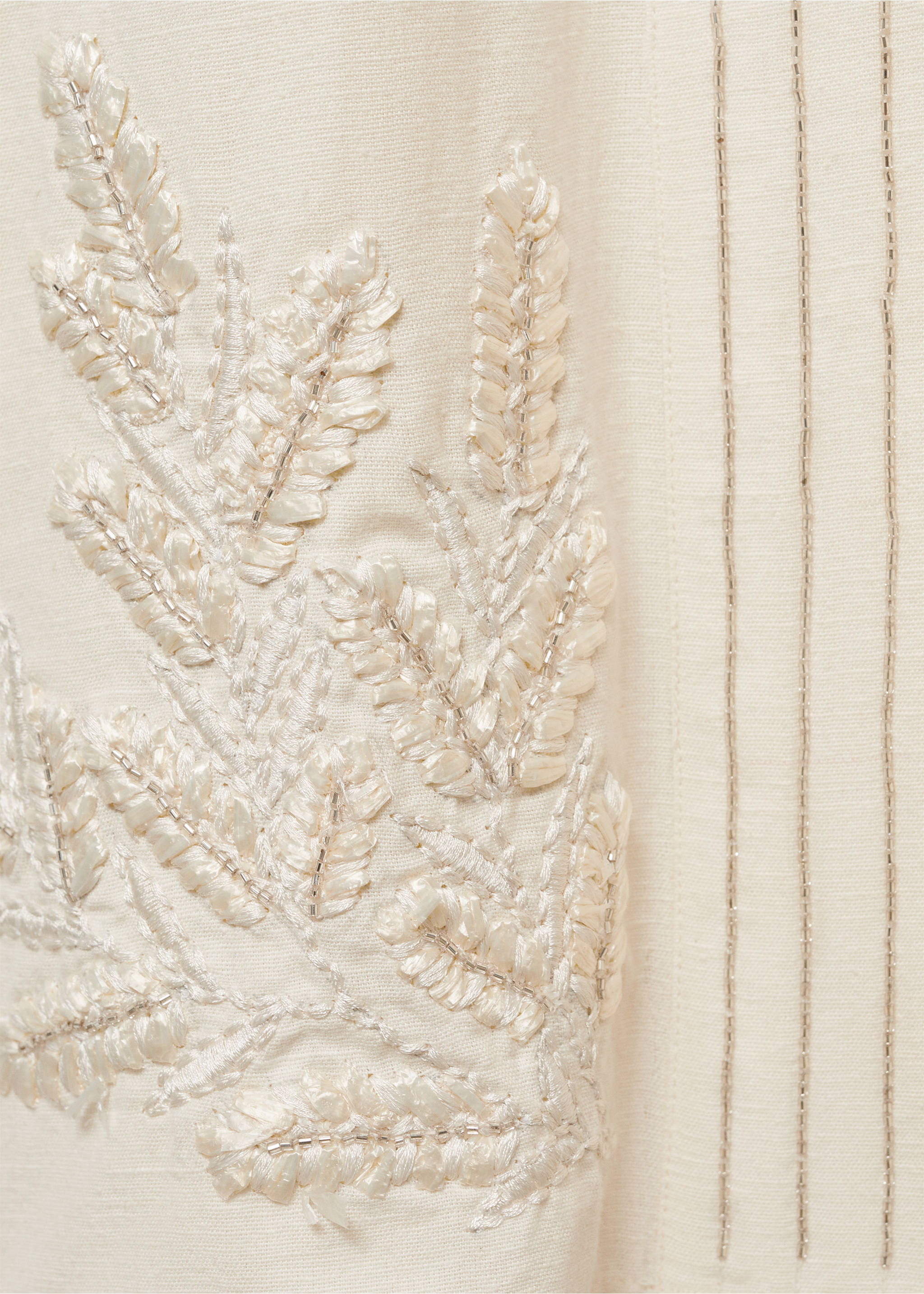 Caftan din bumbac cu broderie - Detaliu al articolului 8, Alb-murdar. Ref: 87084780-00.