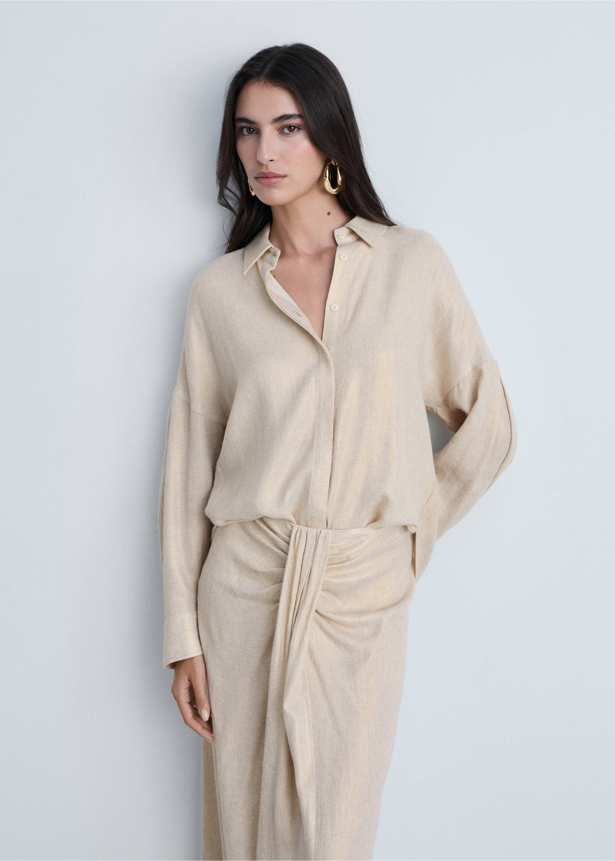 Regular-fit overhemd van een linnenblend - Middenvlak, Goud. Ref: 87084783-00.