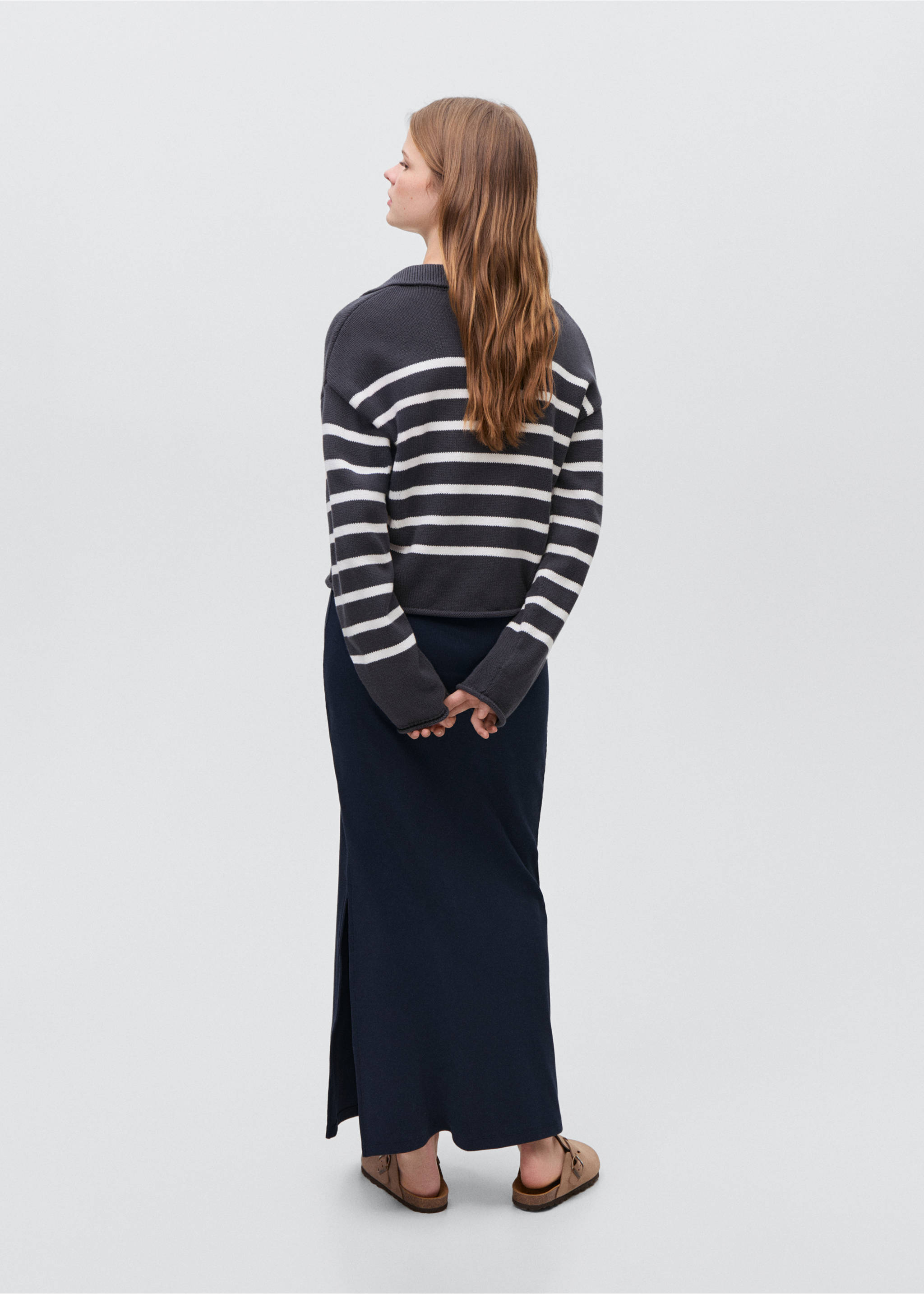 Saia comprida com abertura lateral - Verso do artigo, Azul-marinho escuro. Ref: 87084788-00.