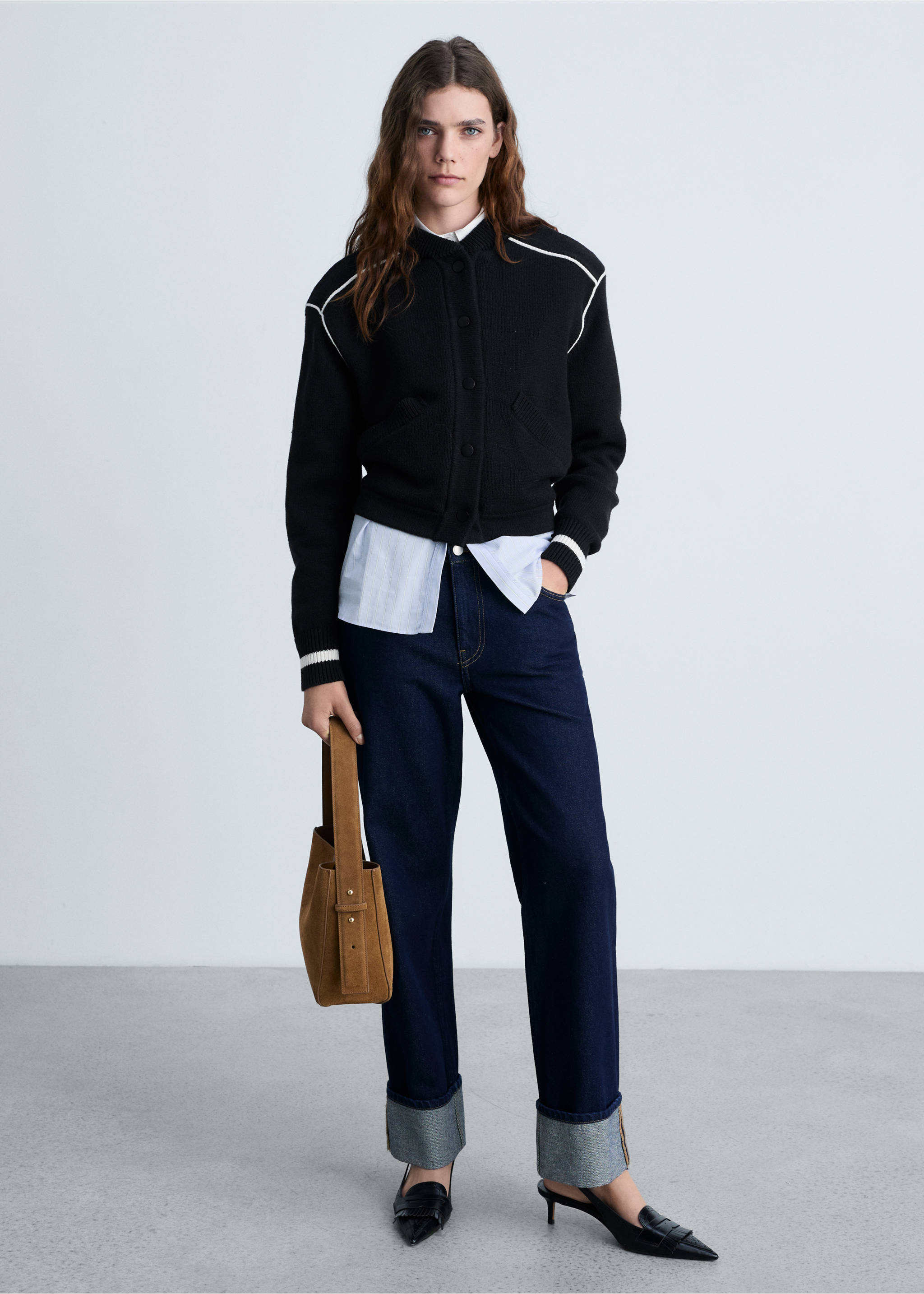 Knitted bomber jacket - General plane, Black. Ref: 87084800-00.