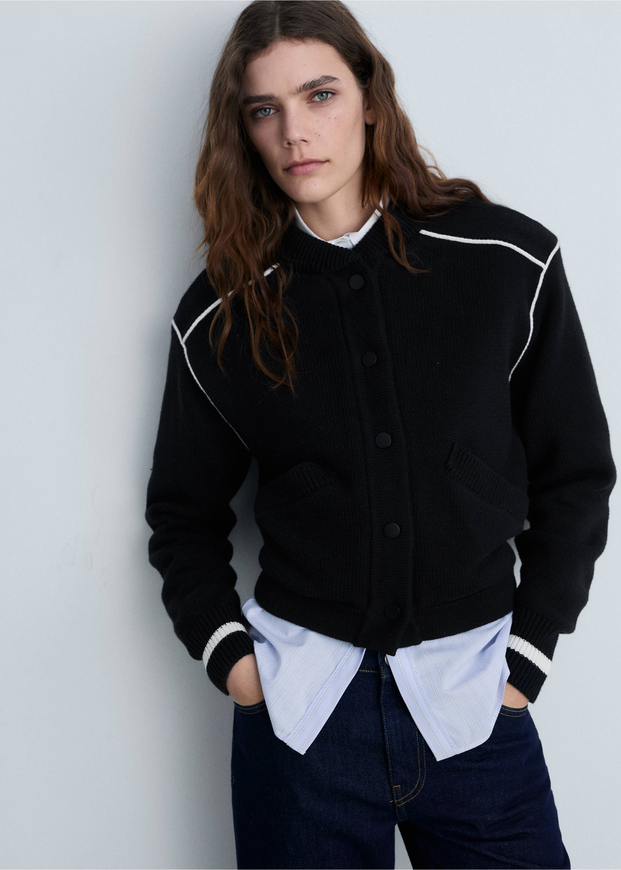 Knitted bomber jacket - Medium plane, Black. Ref: 87084800-00.