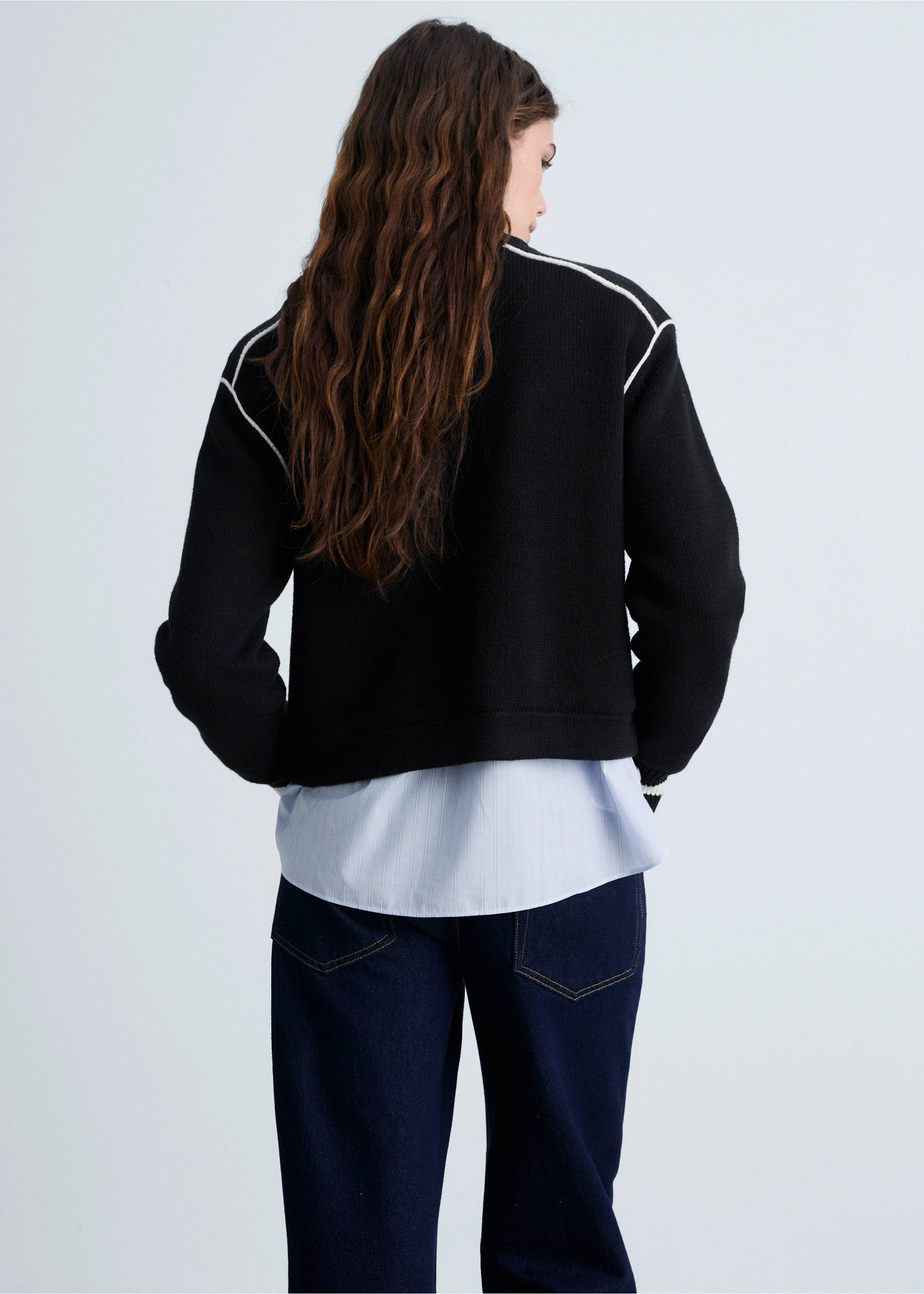 Knitted bomber jacket - Reverse of the article, Black. Ref: 87084800-00.