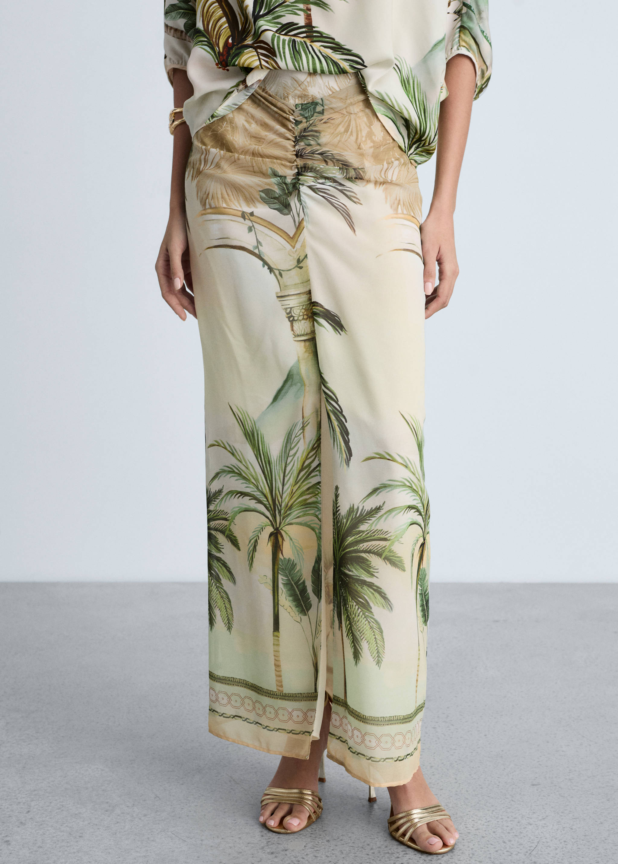 Tropical-print straight skirt - Medium plane
