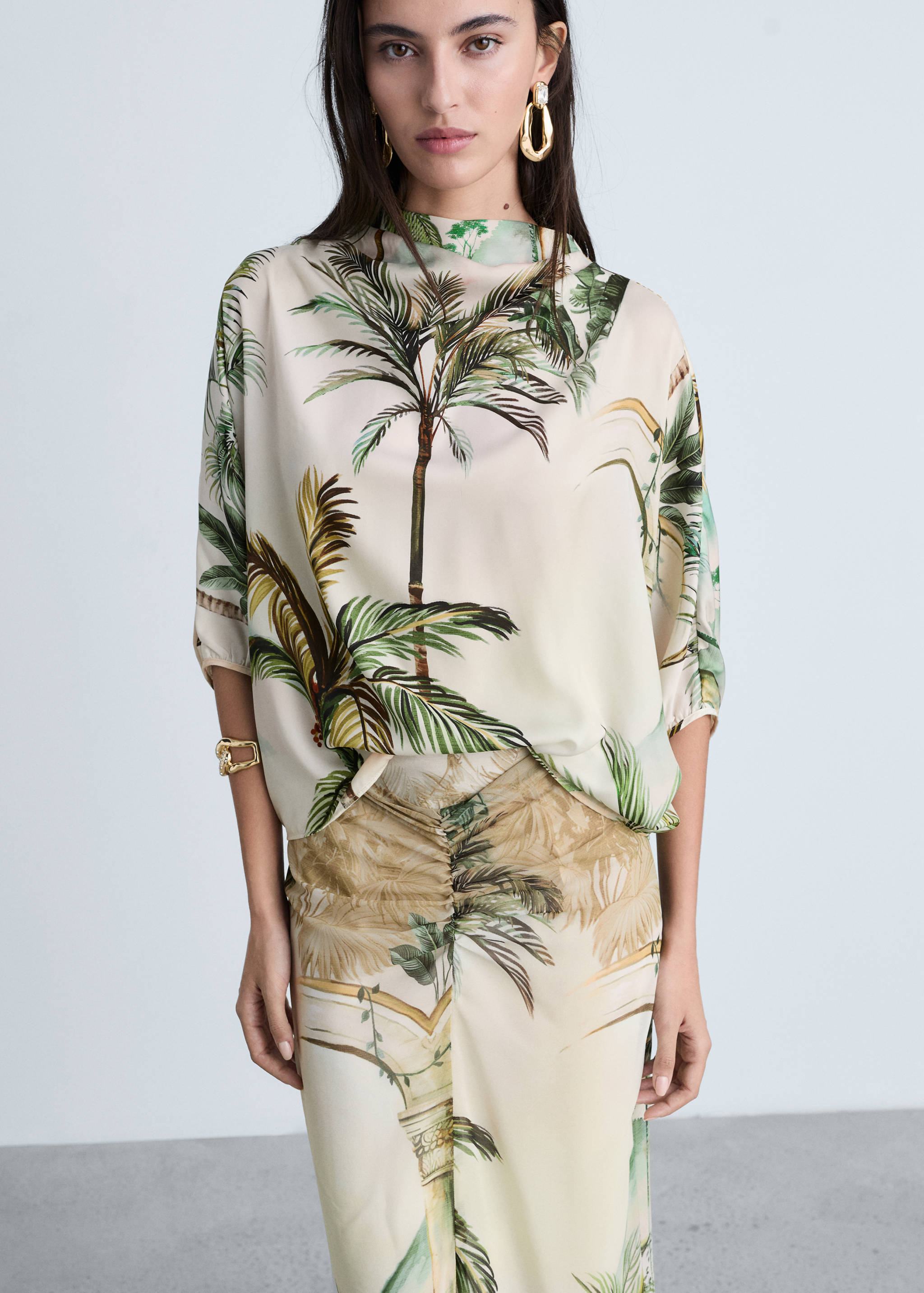 Tropical-print straight skirt - Details of the article 1