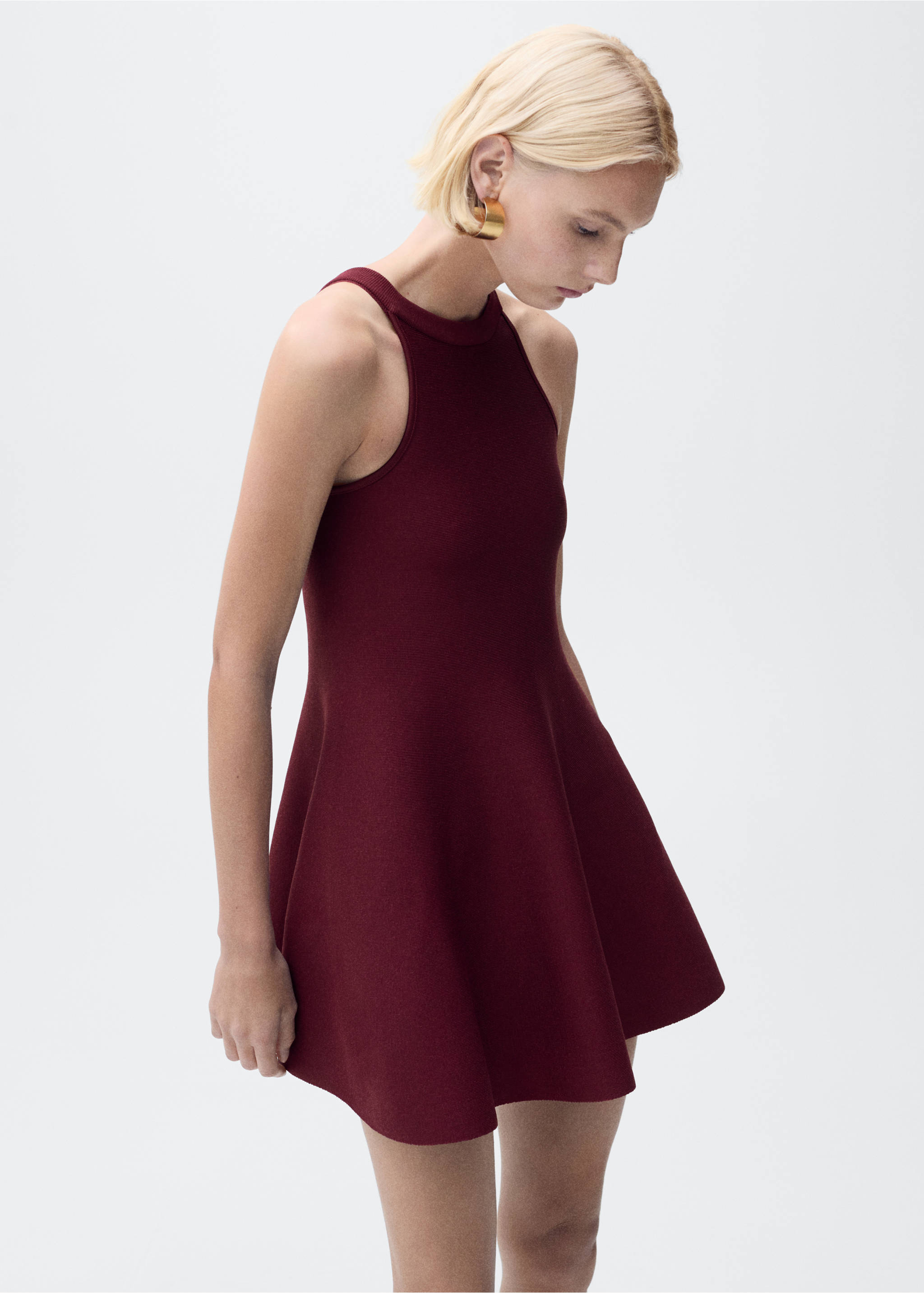 Vestito corto maglia peplum - Piano medio, Granato. Ref: 87084812-00.