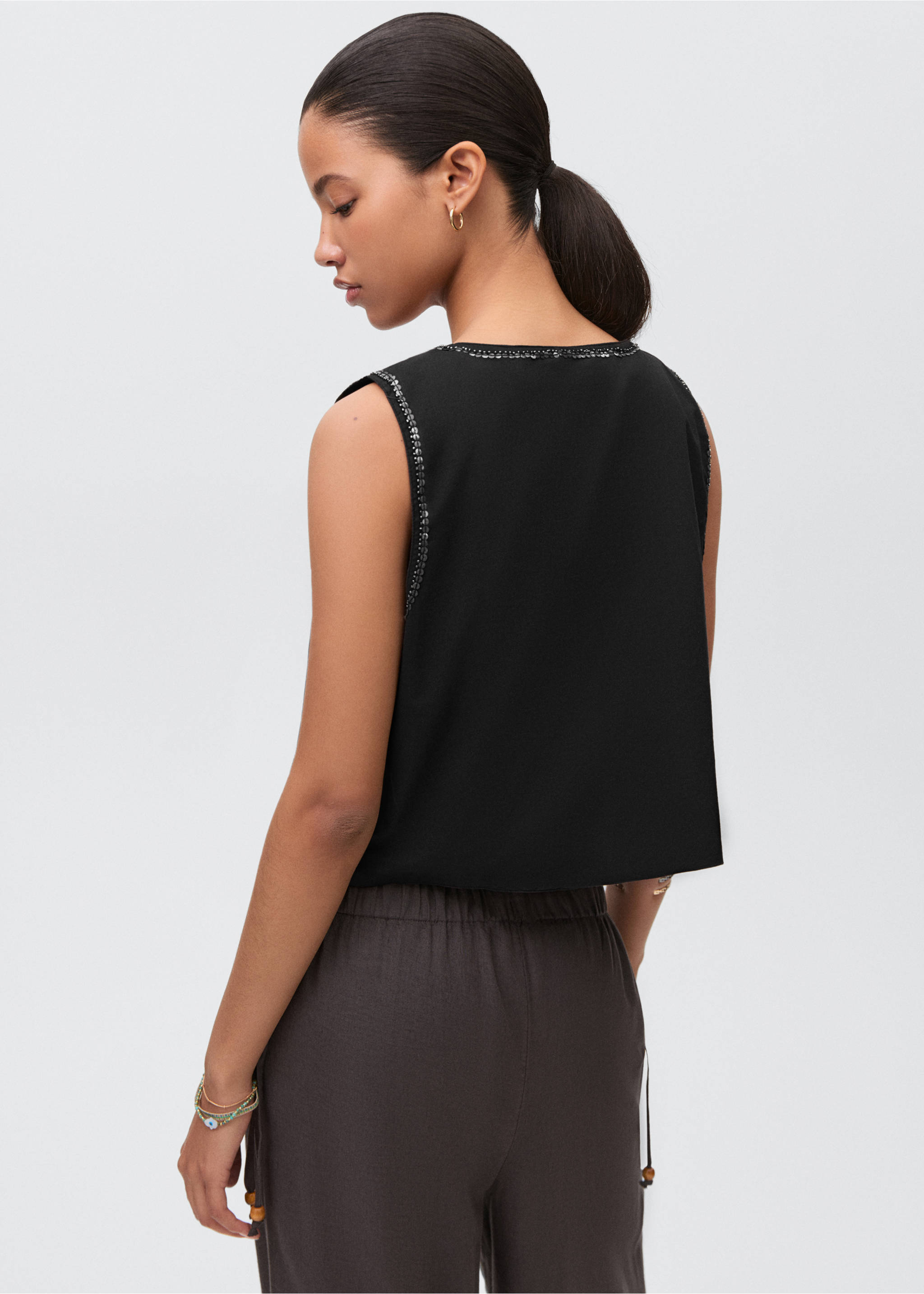 Geborduurd gilet met kralen - Achterkant van het artikel, Zwart. Ref: 87085725-00.