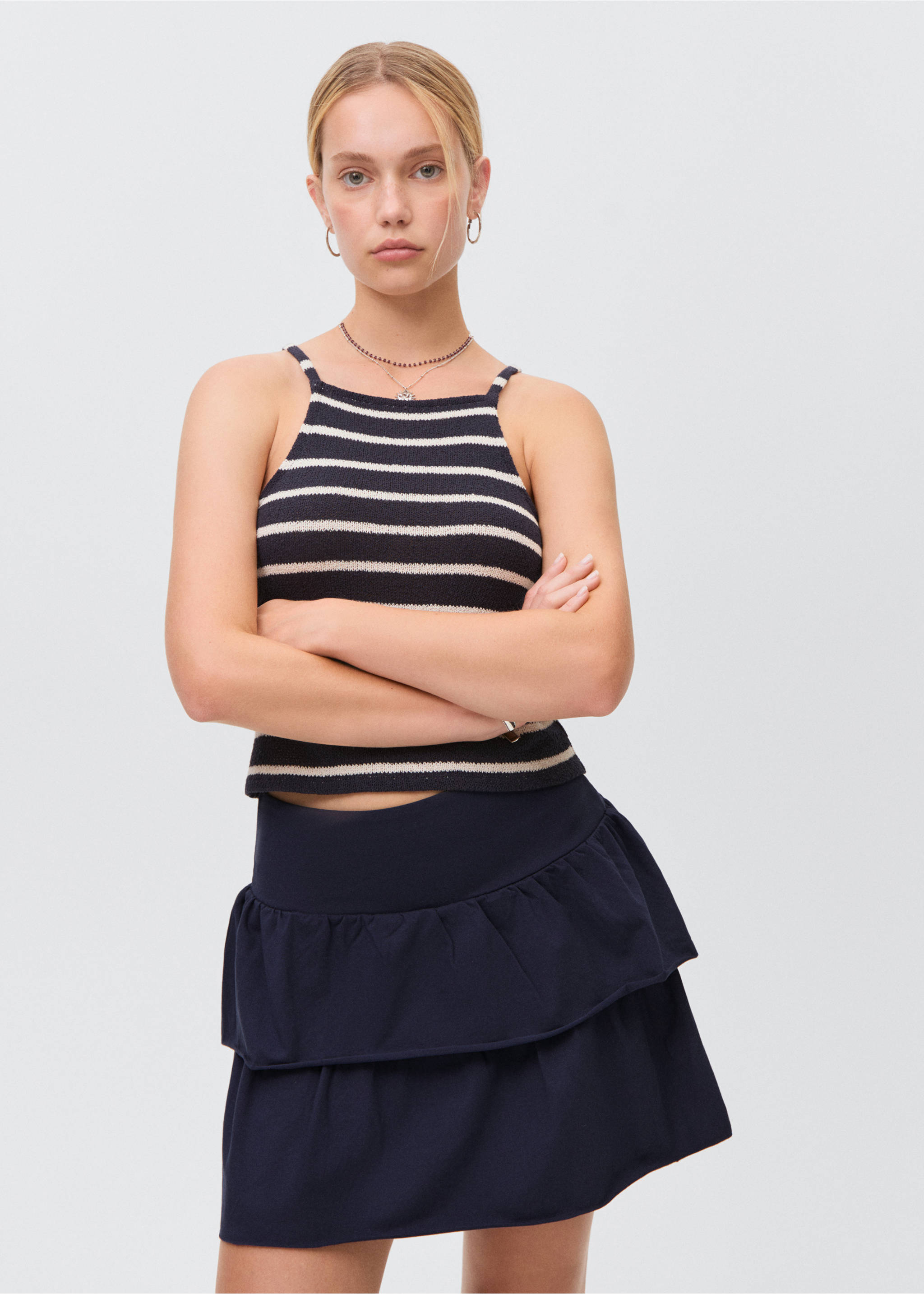 Ruffled mini-skirt trousers - Medium plane, Dark Navy. Ref: 87085727-00.