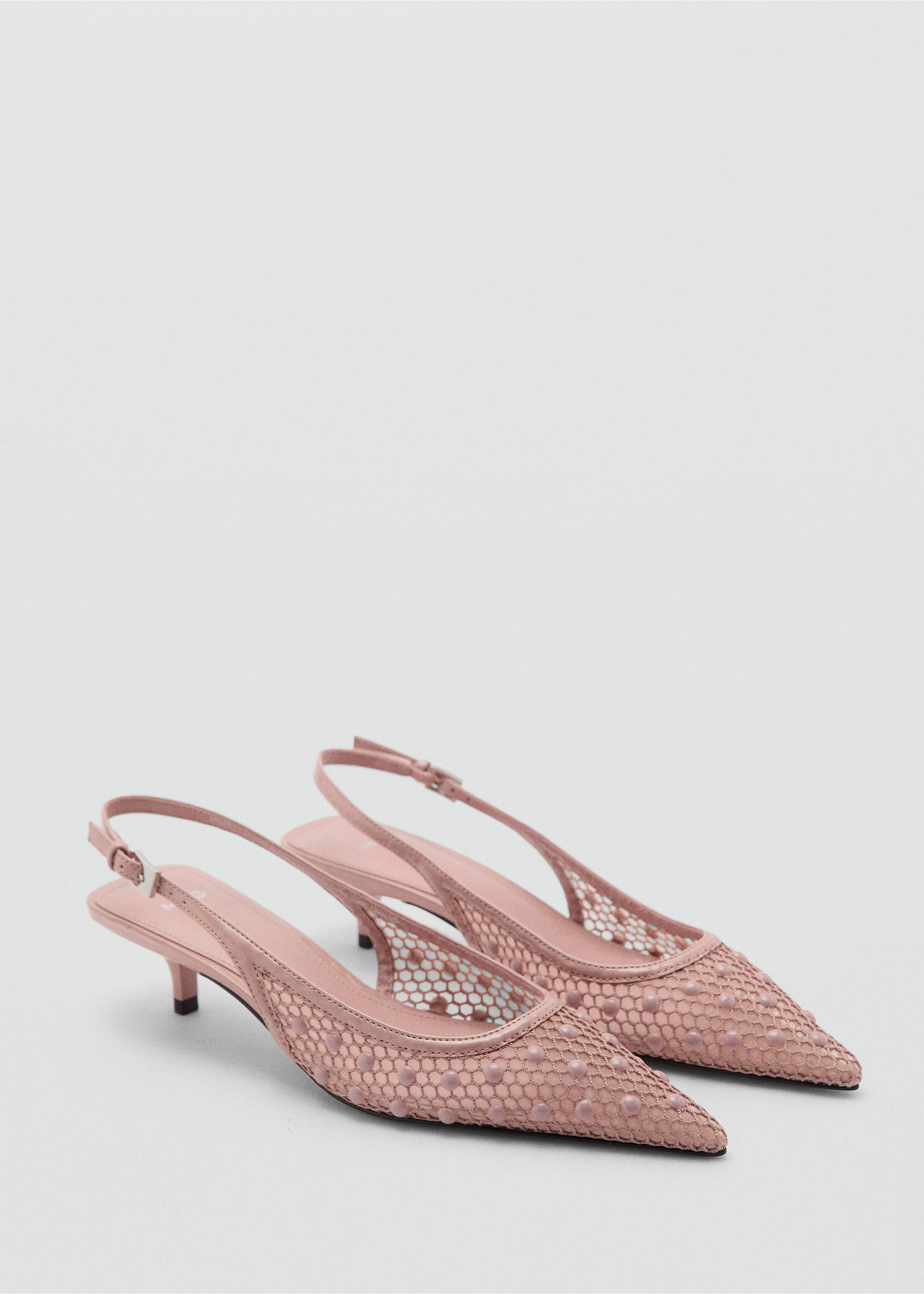 Schuh mit Absatz, Mesh und dekorativen Kugeln - Mittlere Ansicht, Nude. Ref: 87085734-00.