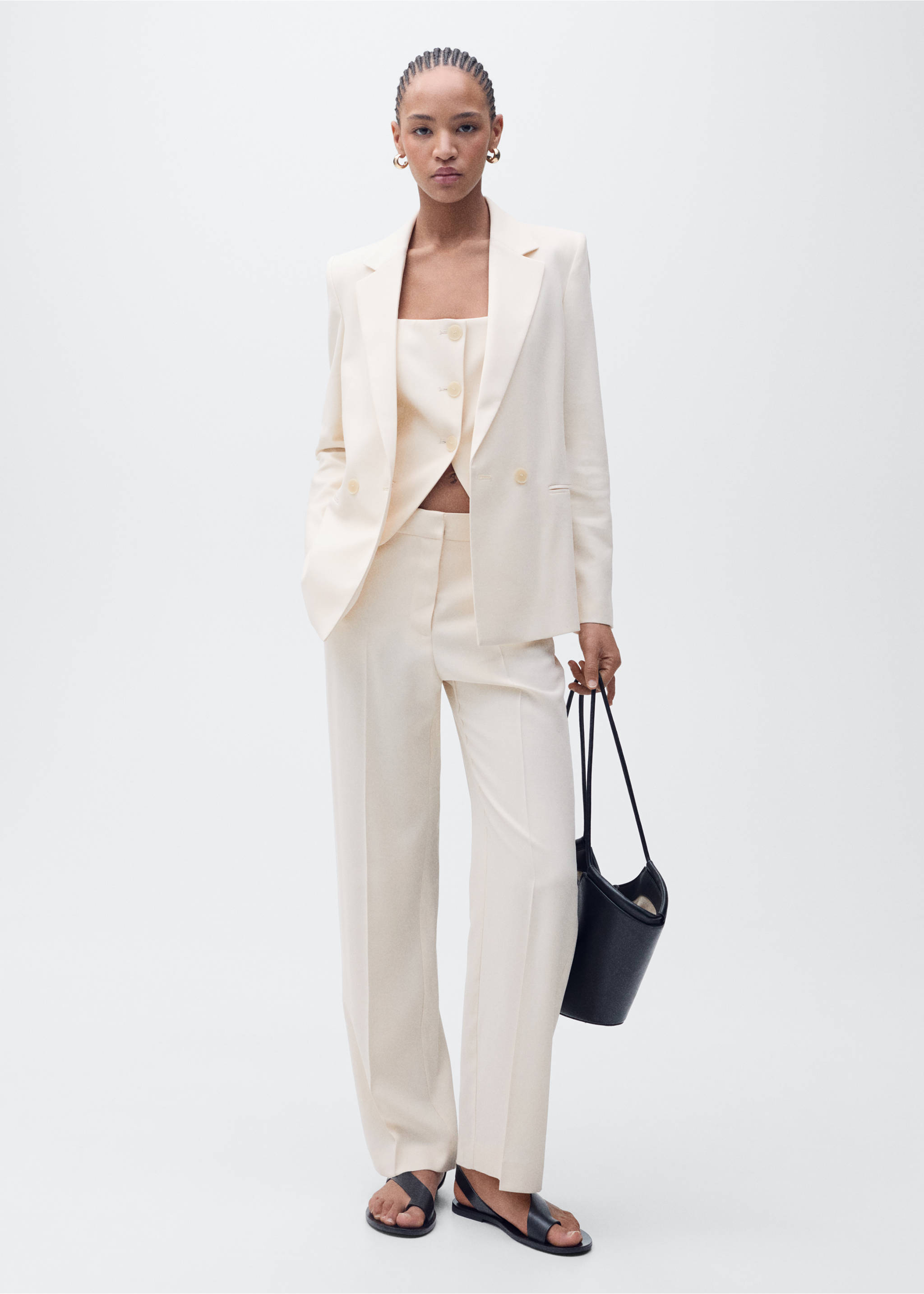 Straight suit trousers - General plane, Ecru. Ref: 87085735-00.