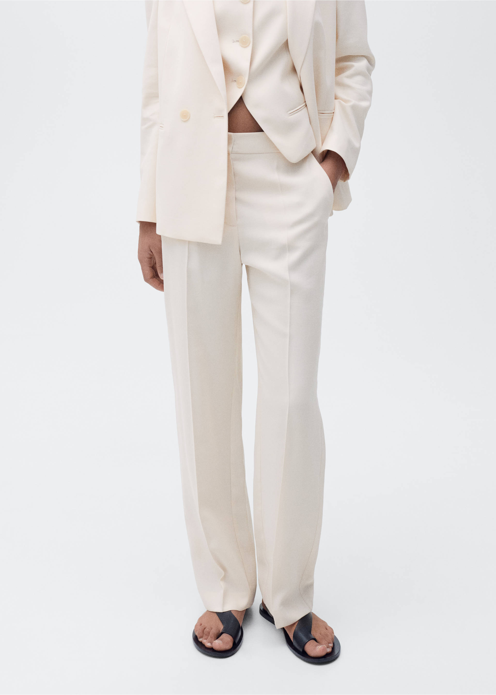 Straight suit trousers - Medium plane, Ecru. Ref: 87085735-00.