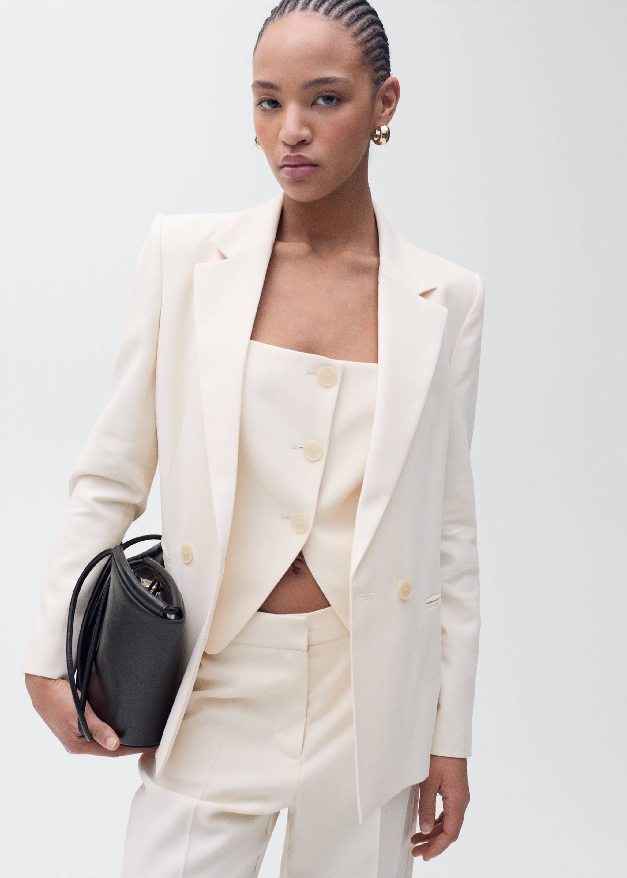 Straight suit trousers - Details of the article 1, Ecru. Ref: 87085735-00.