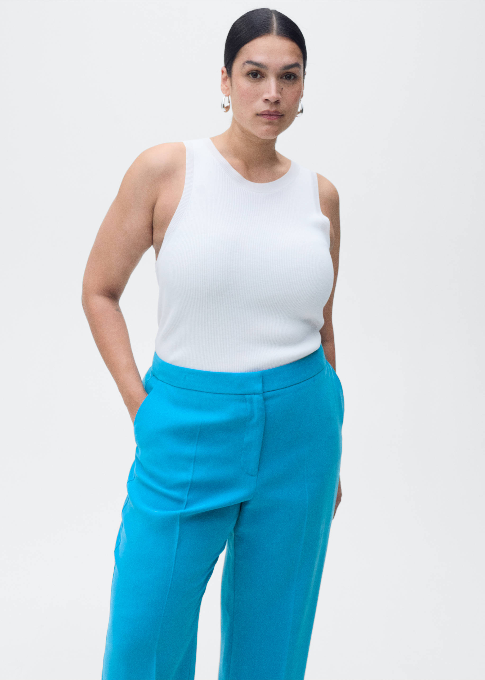 Straight suit trousers - Details of the article 5, Blue. Ref: 87085735-00.