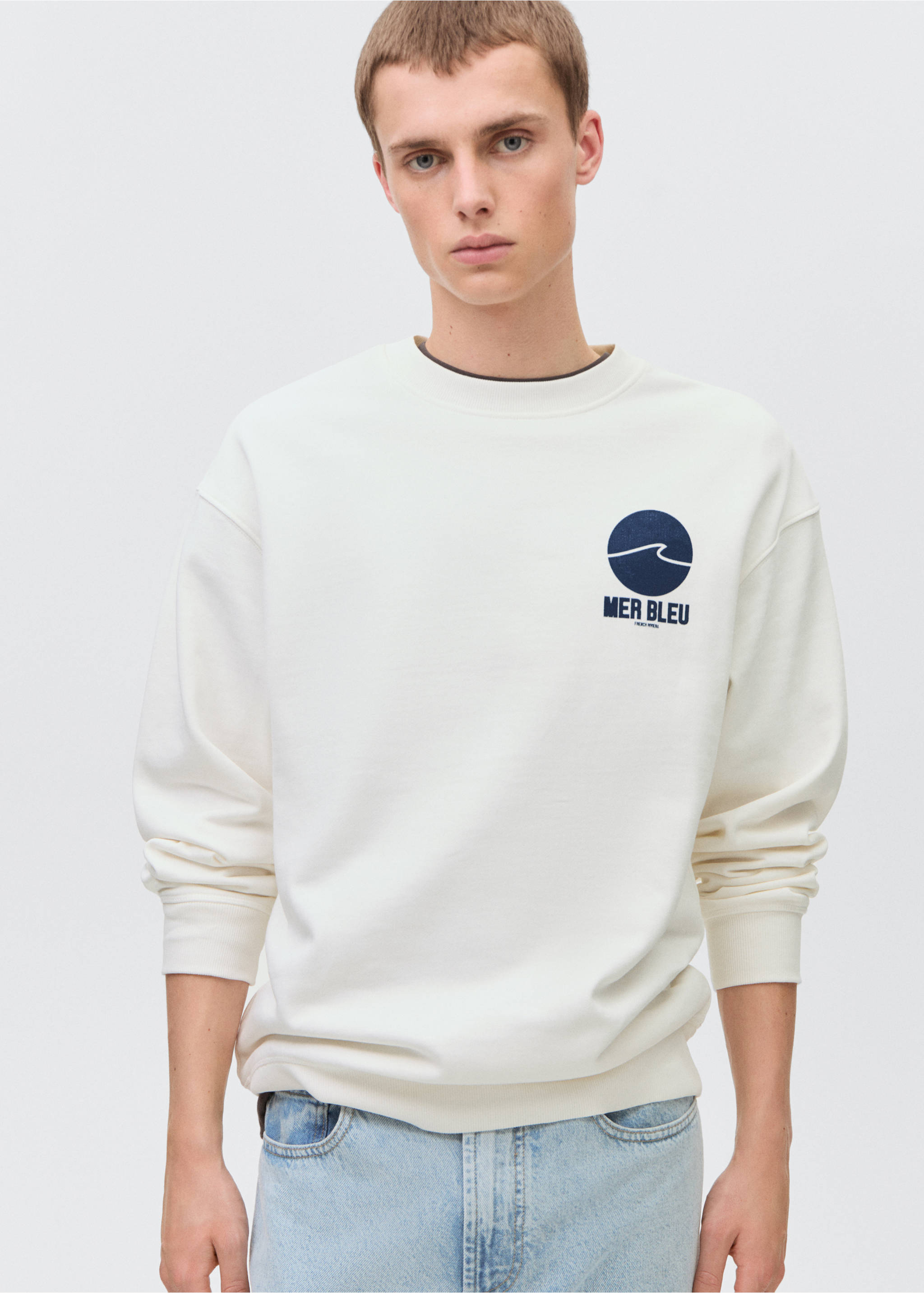 Sudadera algodón mensaje - Plano medio, Blanco roto. Ref: 87085736-00.