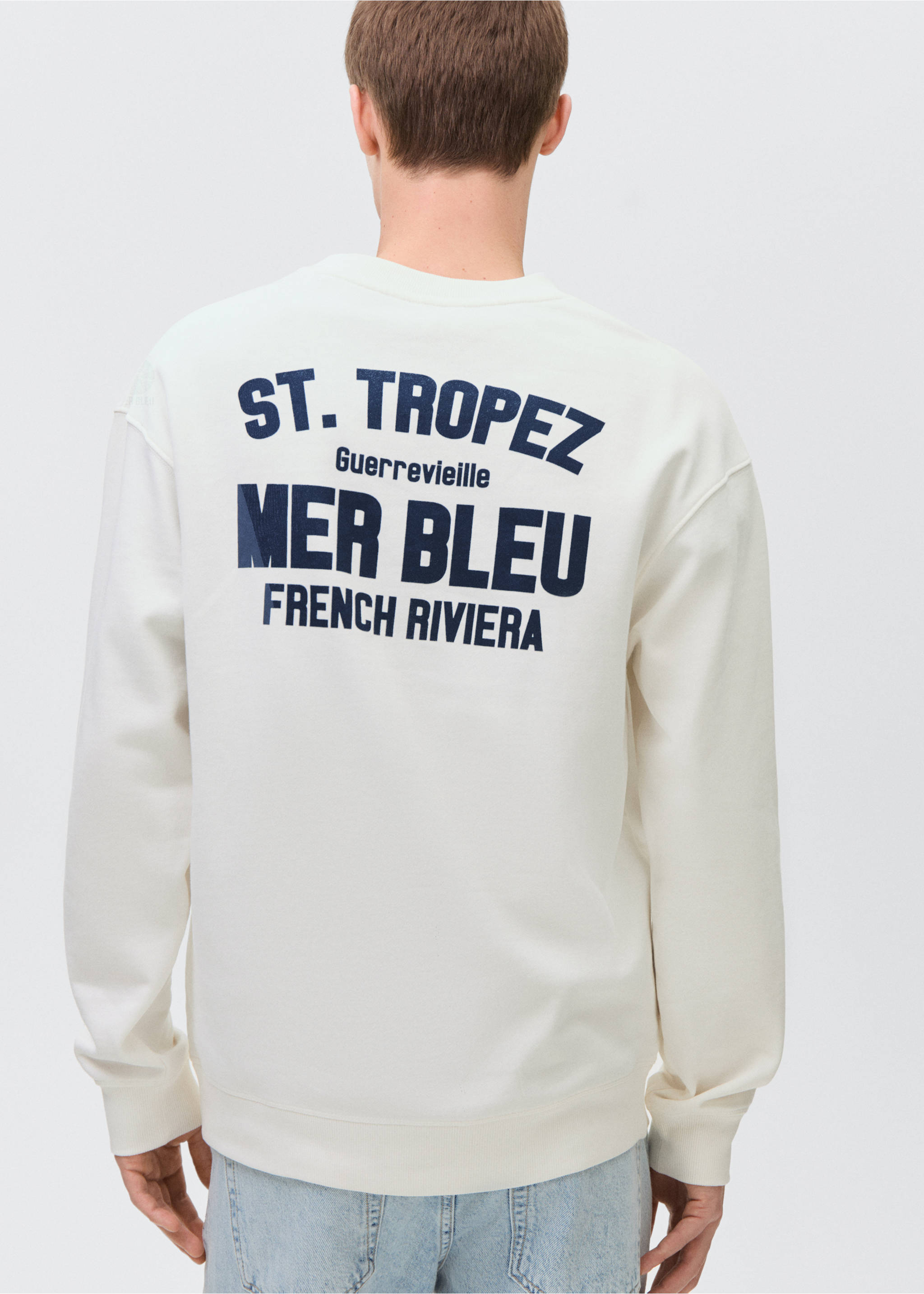 Sudadera algodón mensaje - Reverso del artículo, Blanco roto. Ref: 87085736-00.