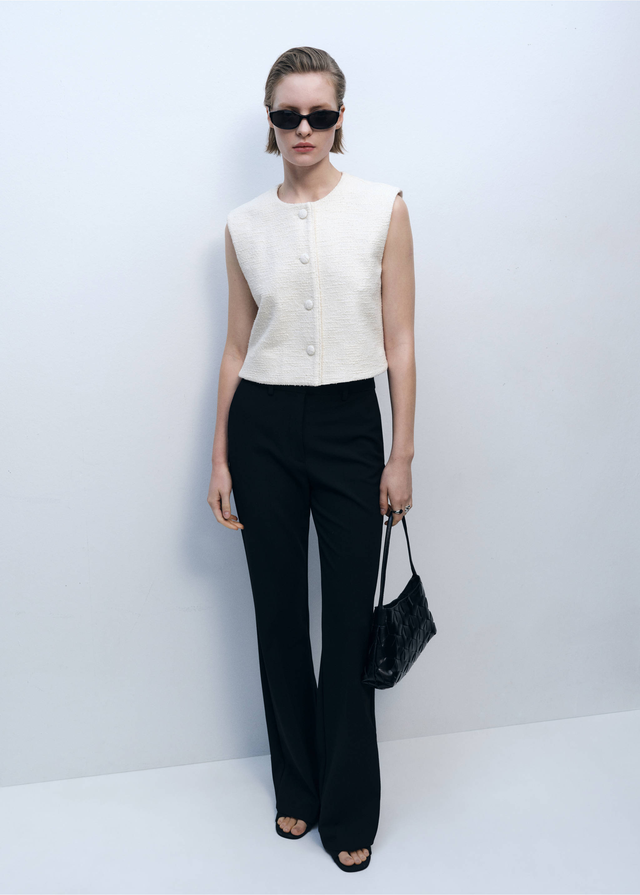 Chaleco tweed botones - Plano general, Crudo. Ref: 87085744-00.