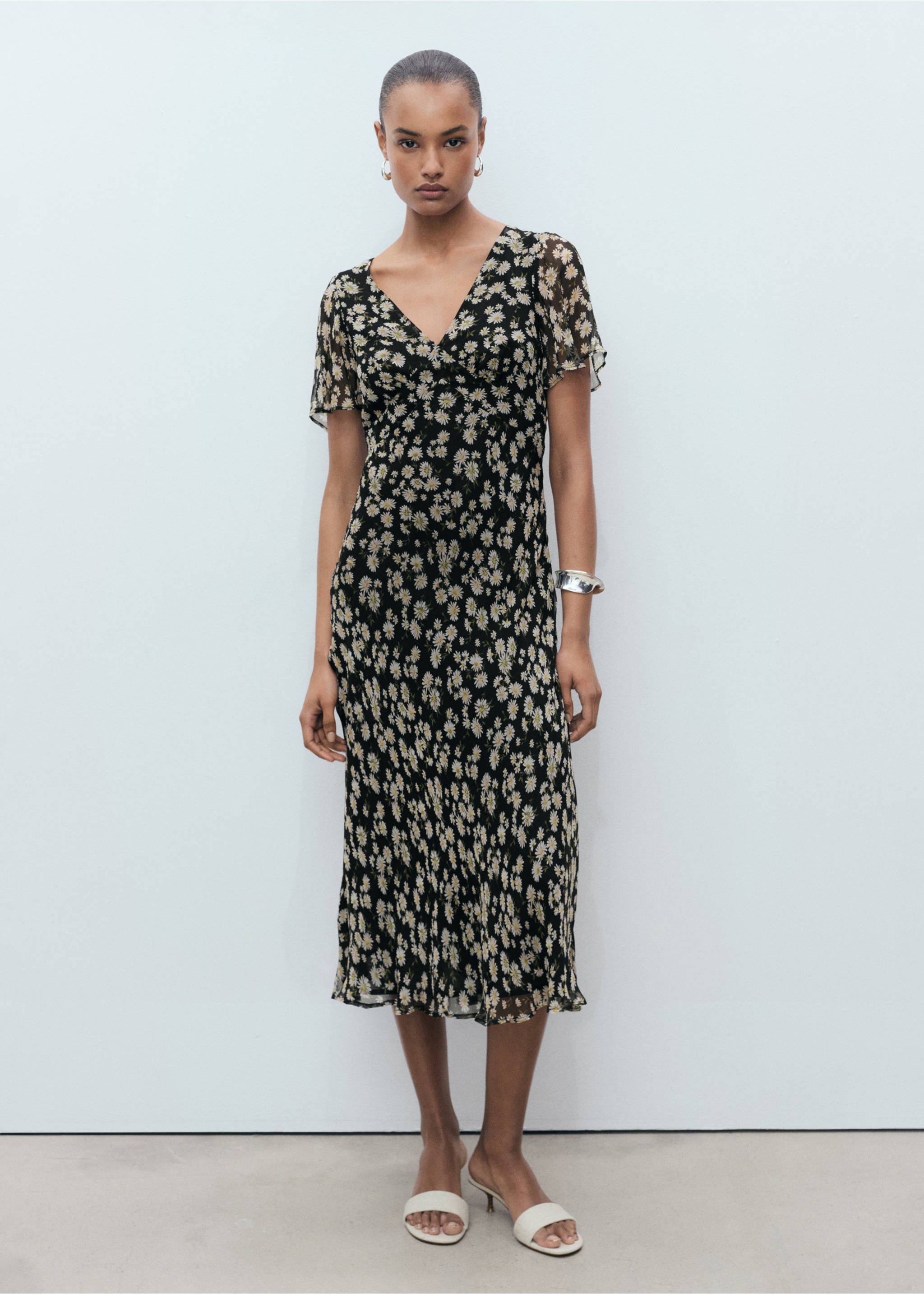 Floral-print straight-fit midi-dress - General plane, Black. Ref: 87085745-00.