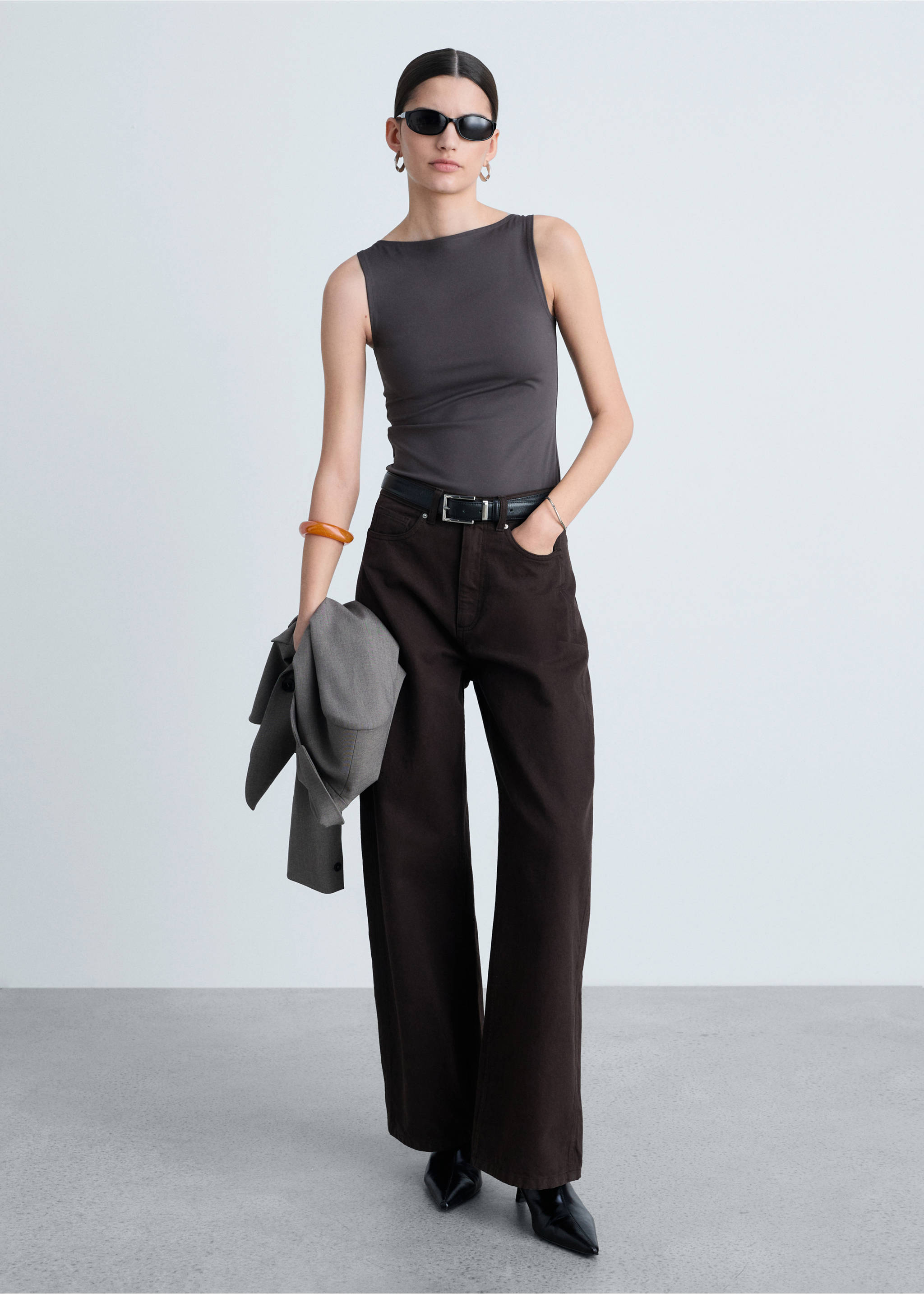 Boat-neck strapless top - General plane, Grey. Ref: 87085746-00.