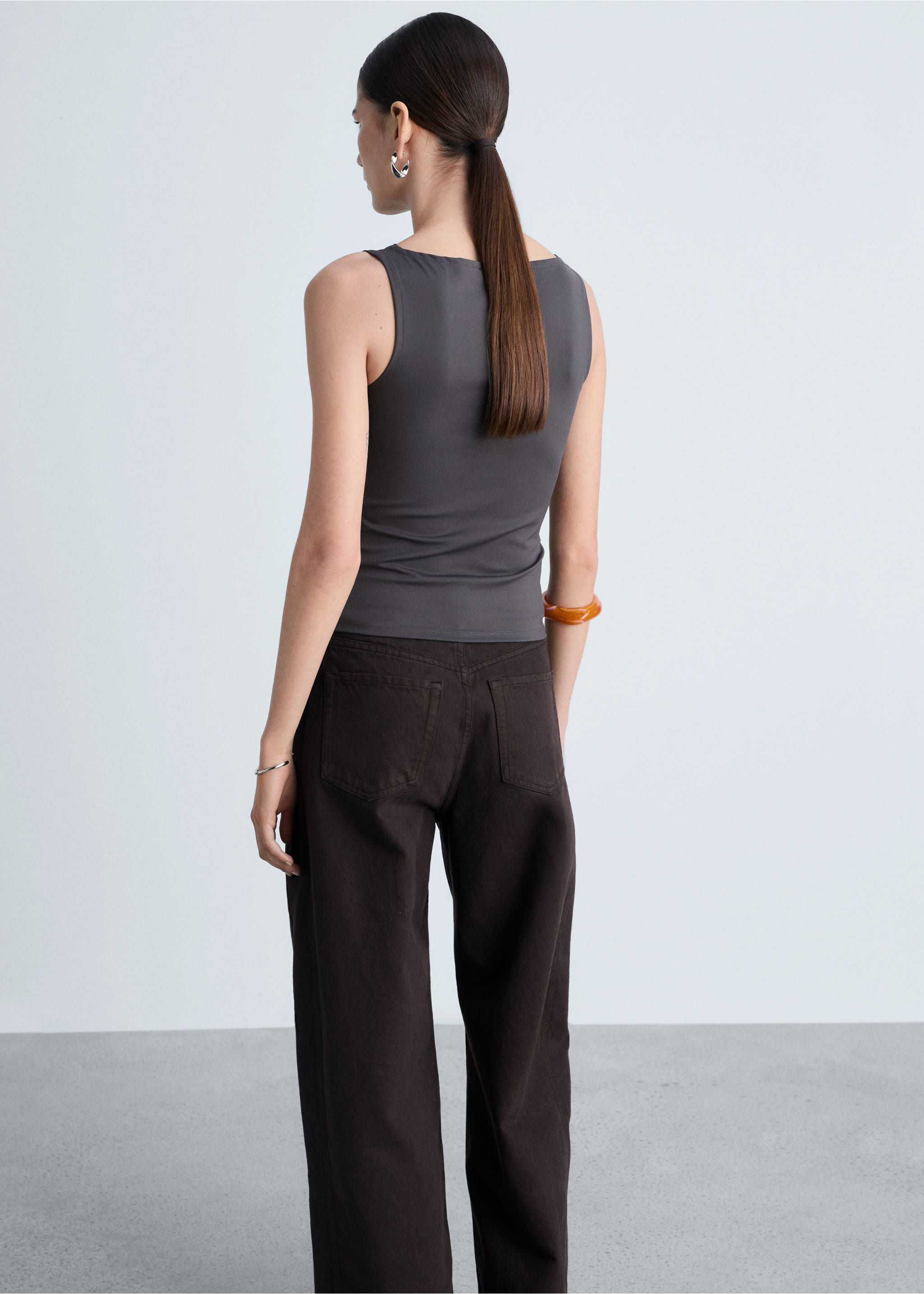 Boat-neck strapless top - Reverse of the article, Grey. Ref: 87085746-00.