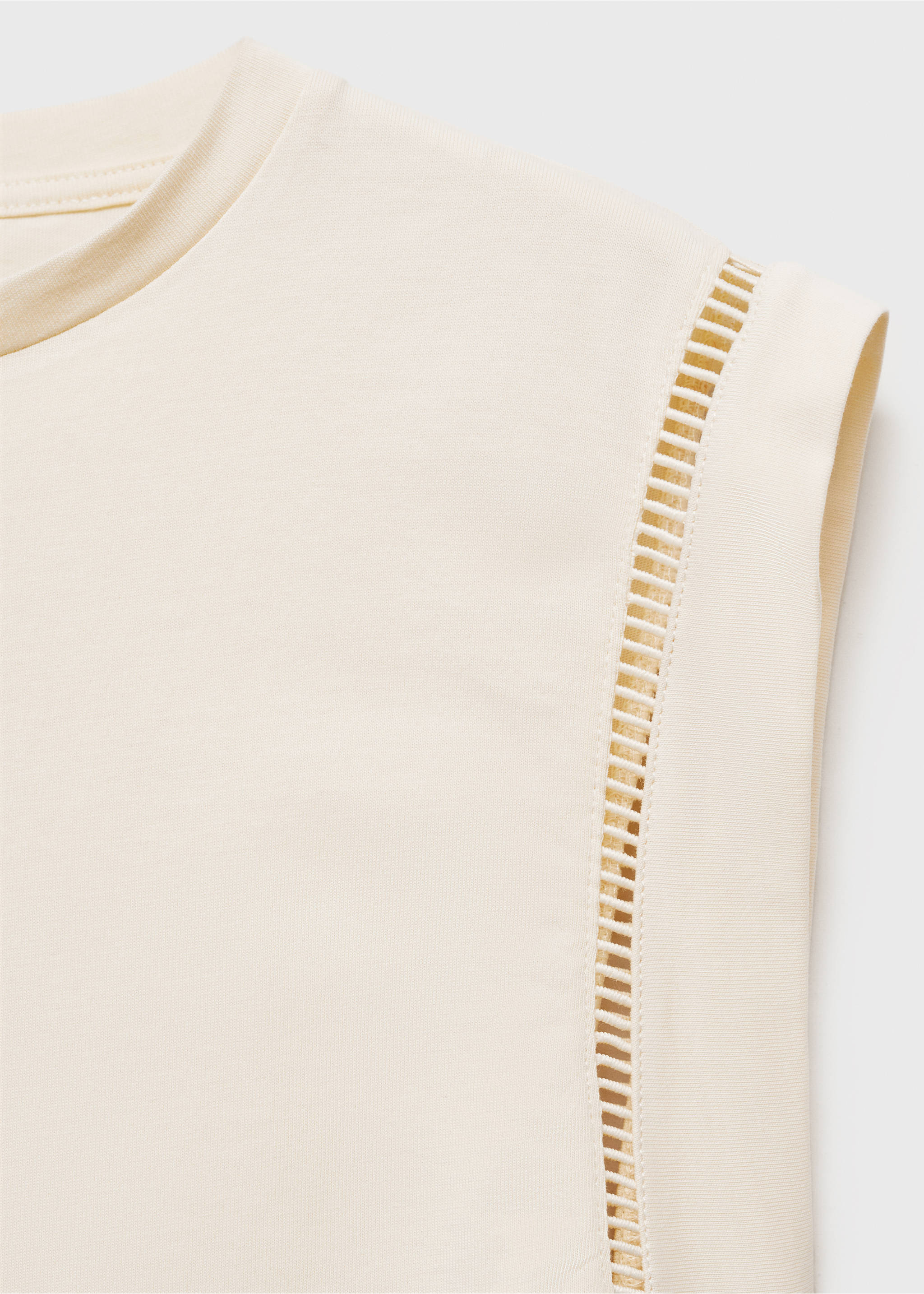 Cotton t-shirt with openwork trim - Details of the article 8, Beige. Ref: 87085752-00.