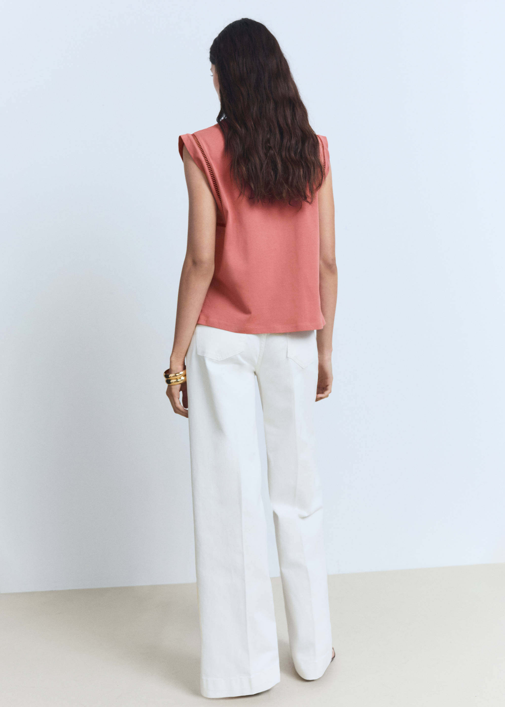 Cotton t-shirt with openwork trim - Reverse of the article