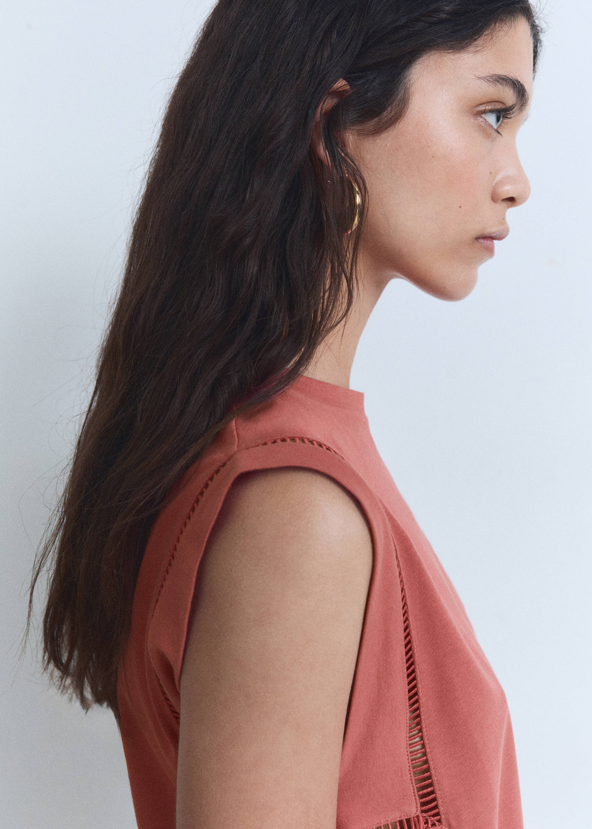 Cotton t-shirt with openwork trim - Details of the article 1