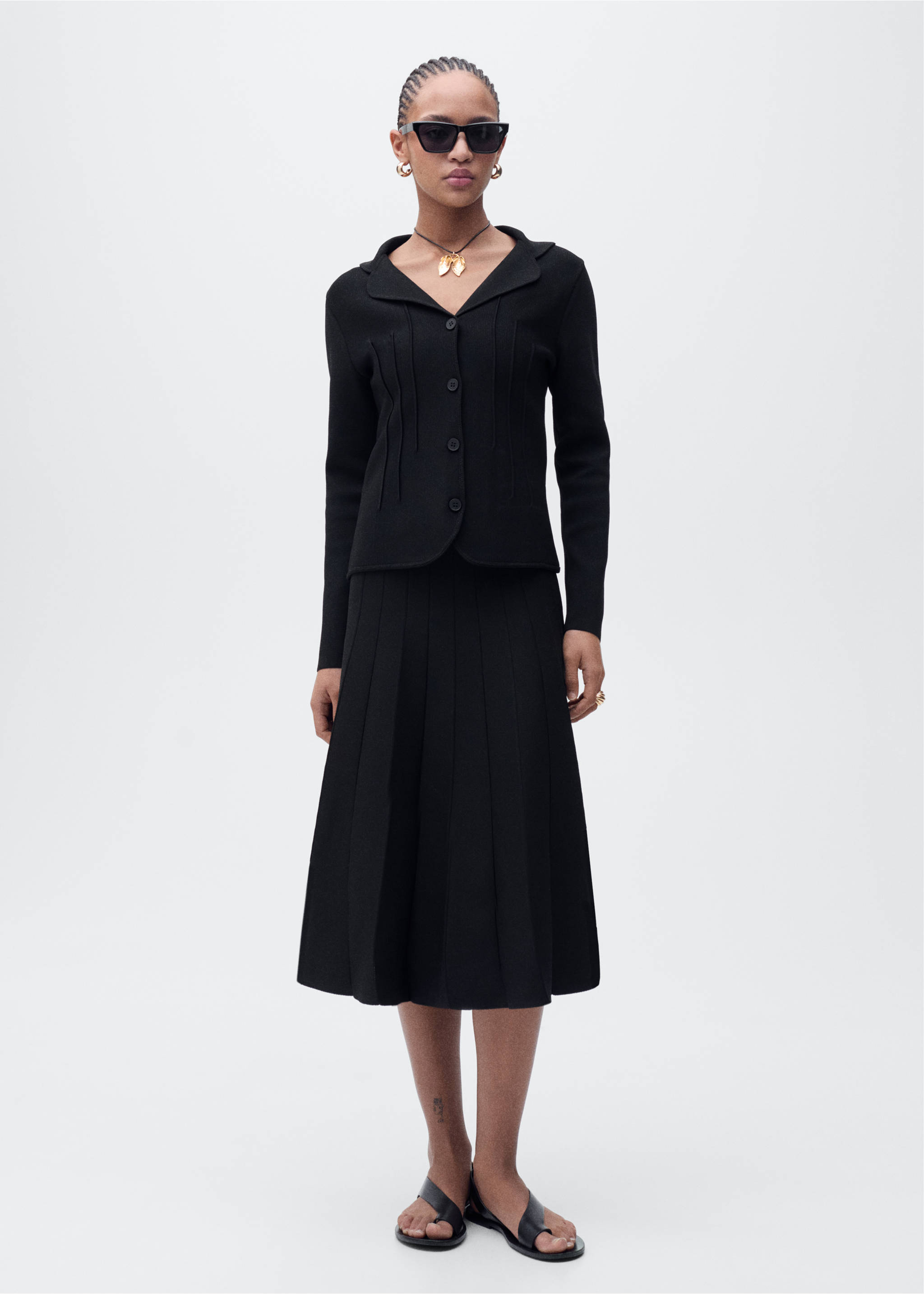 Knitted jacket with lapel collar - General plane, Black. Ref: 87085754-00.