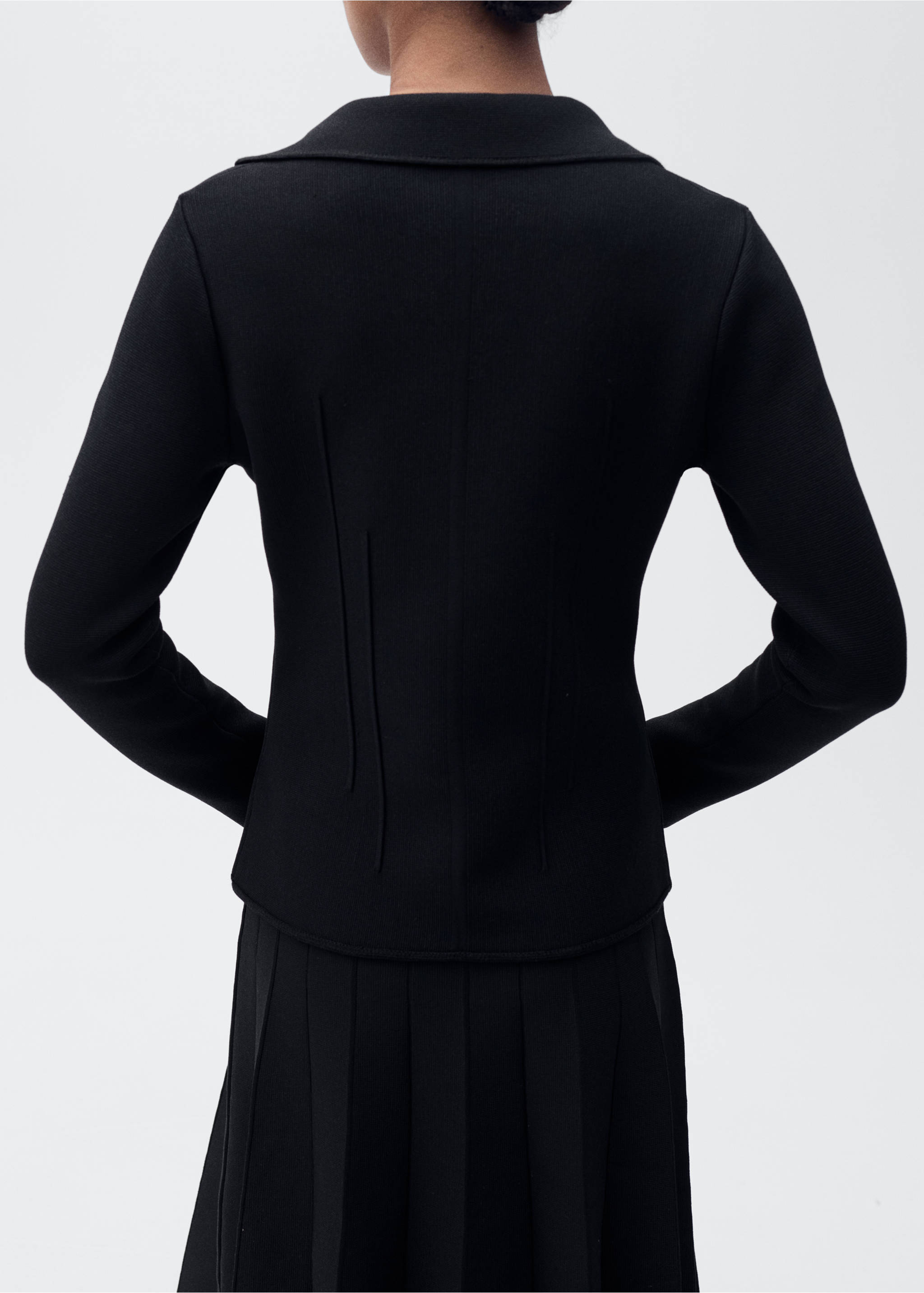Knitted jacket with lapel collar - Reverse of the article, Black. Ref: 87085754-00.
