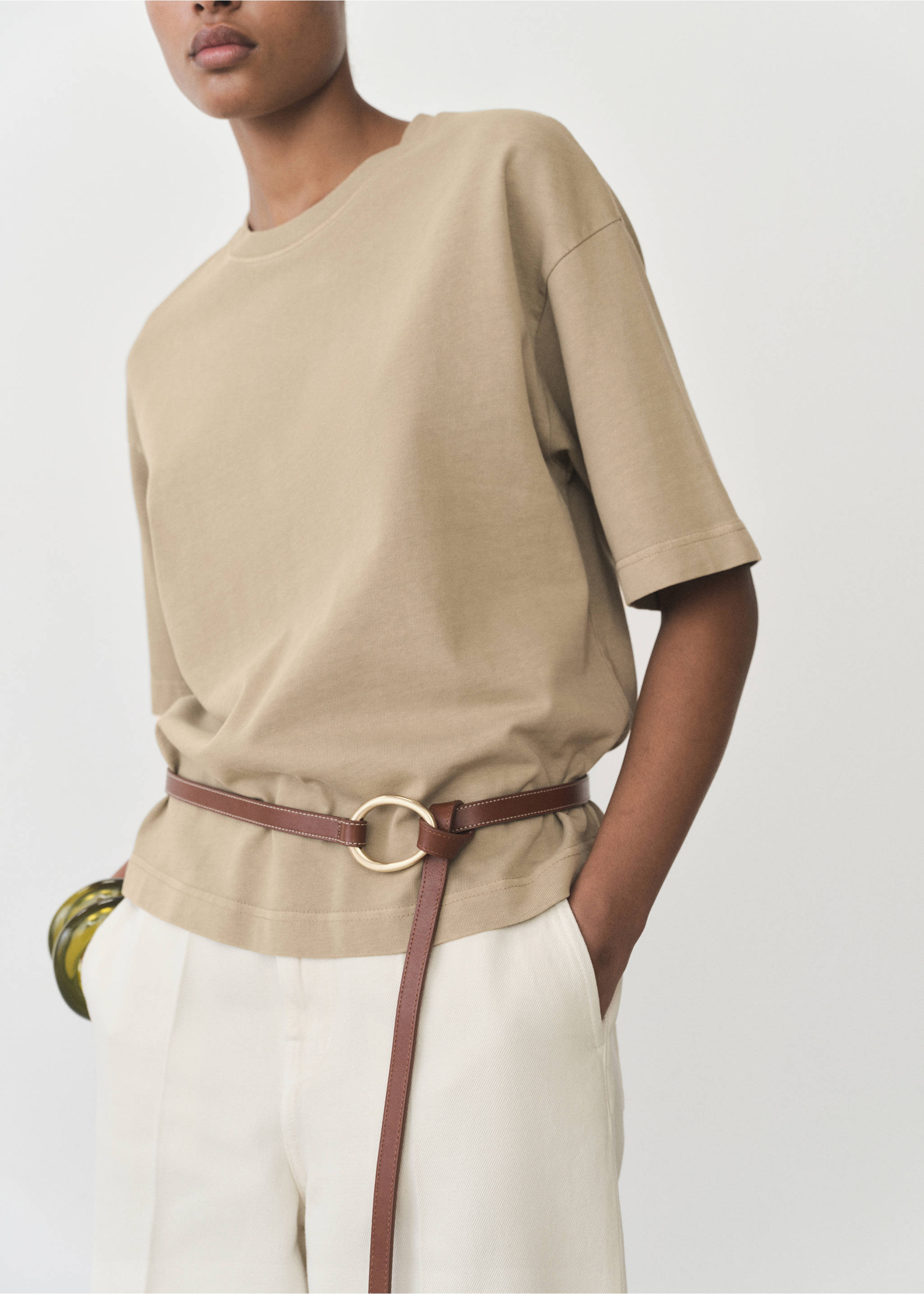Oversized cotton t-shirt - Medium plane, Khaki. Ref: 87085756-00.